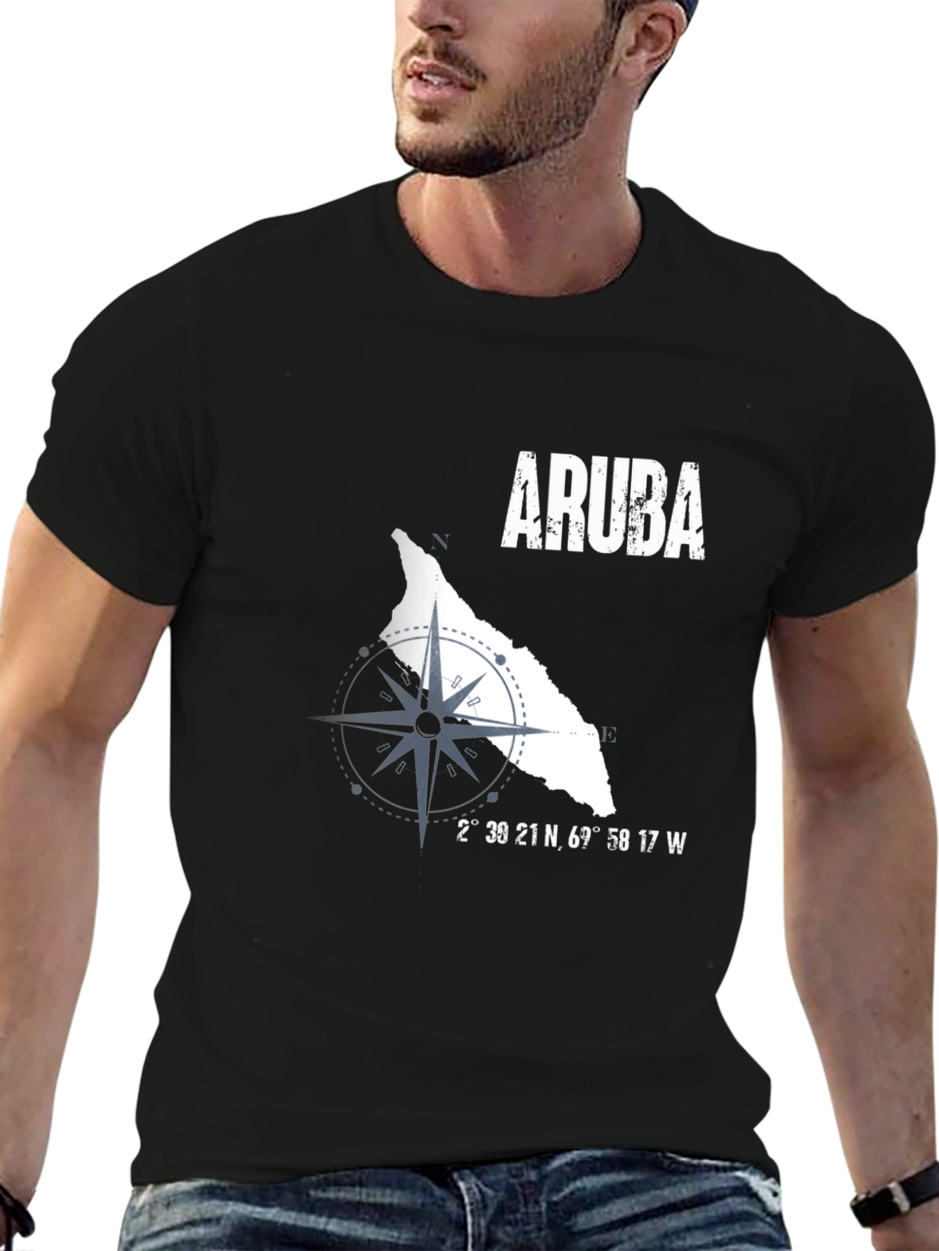 Aruba Compass Graphic Mens T-Shirt - Black