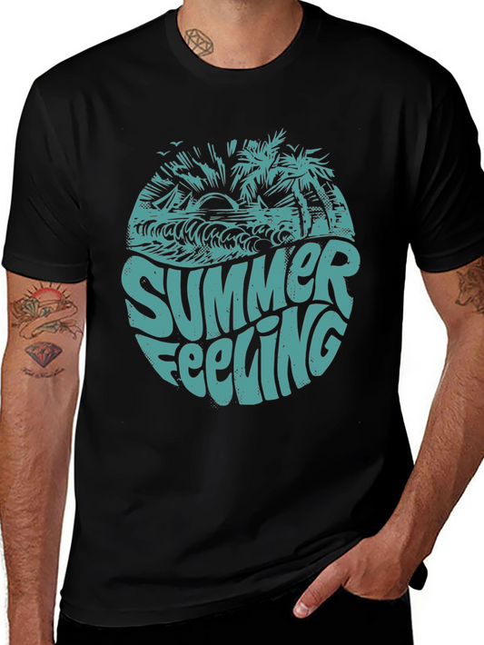 Summer Feeling Graphic Print Black T-Shirt