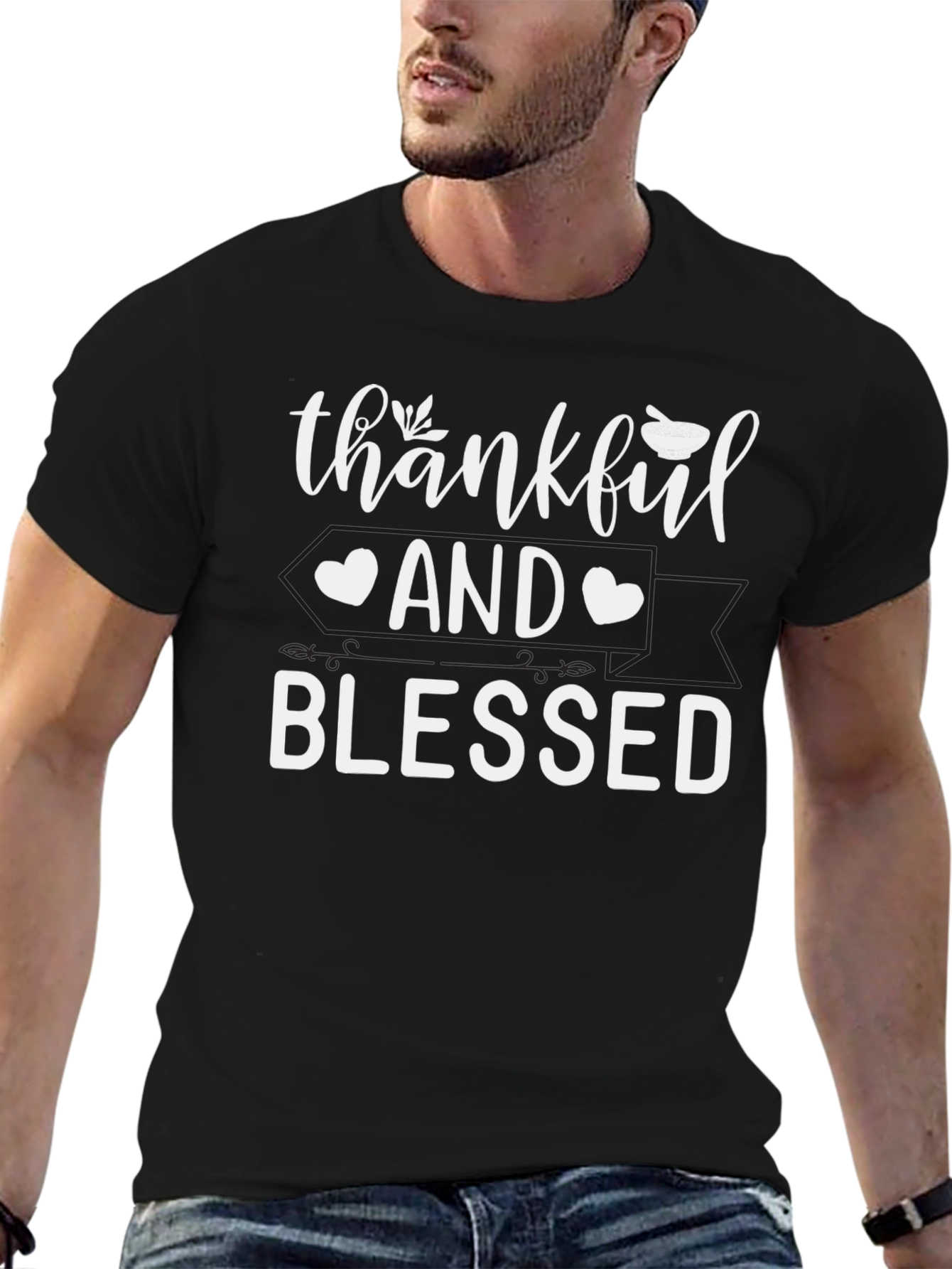 Thankful and Blessed Black Graphic T-Shirt