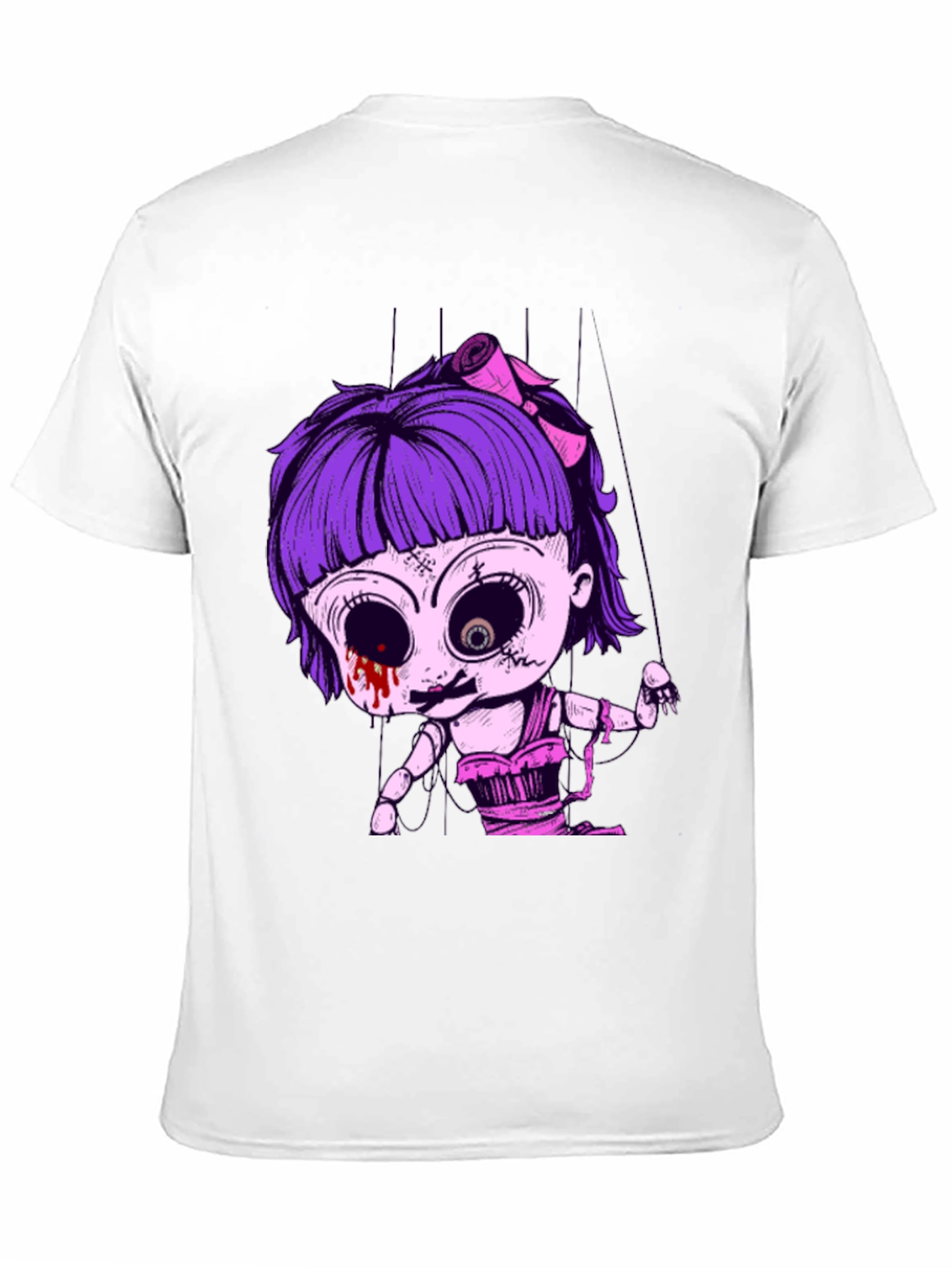 Creepy Doll Puppet Graphic Tee - Black Cotton T-Shirt