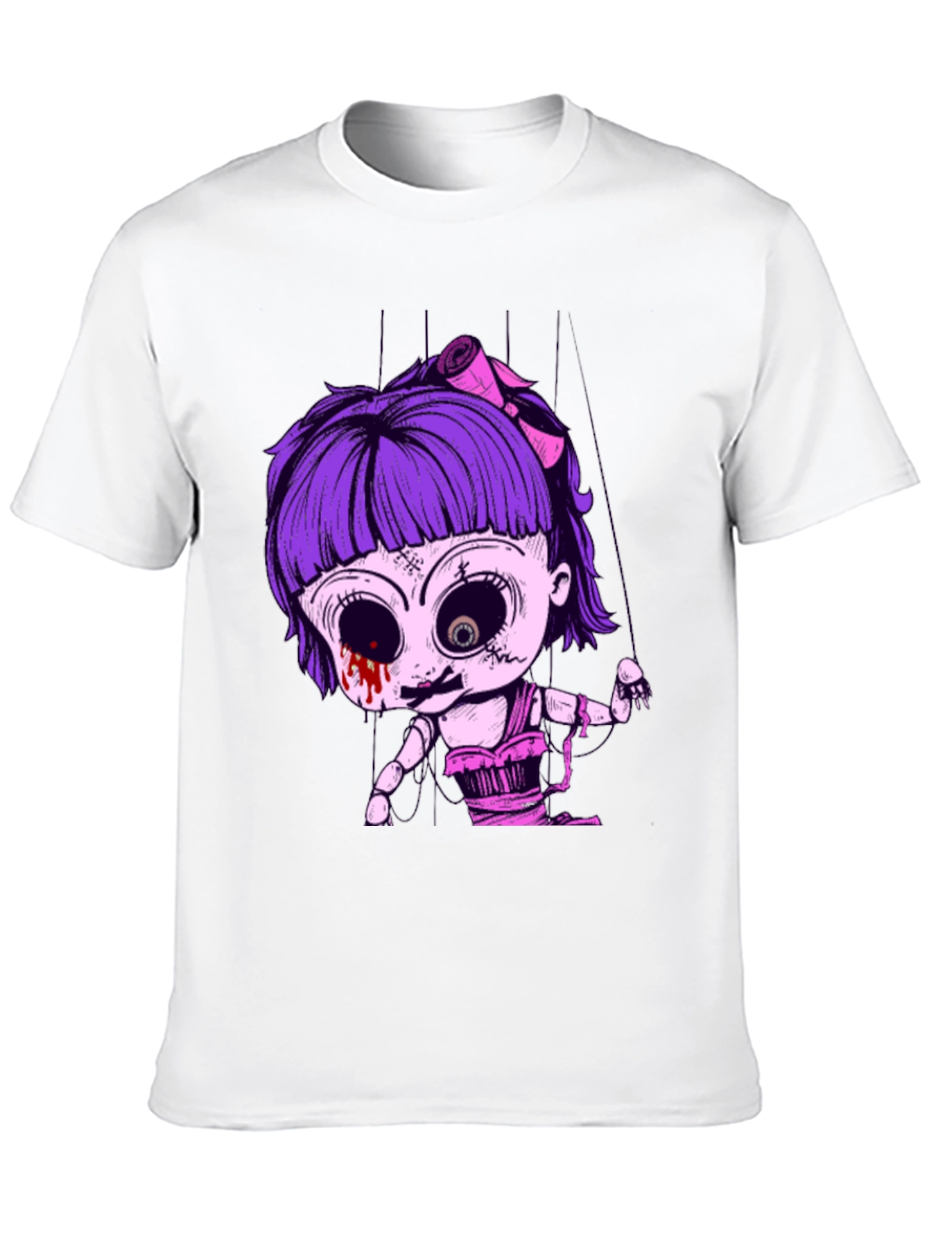 Creepy Doll Puppet Graphic Tee - Black Cotton T-Shirt