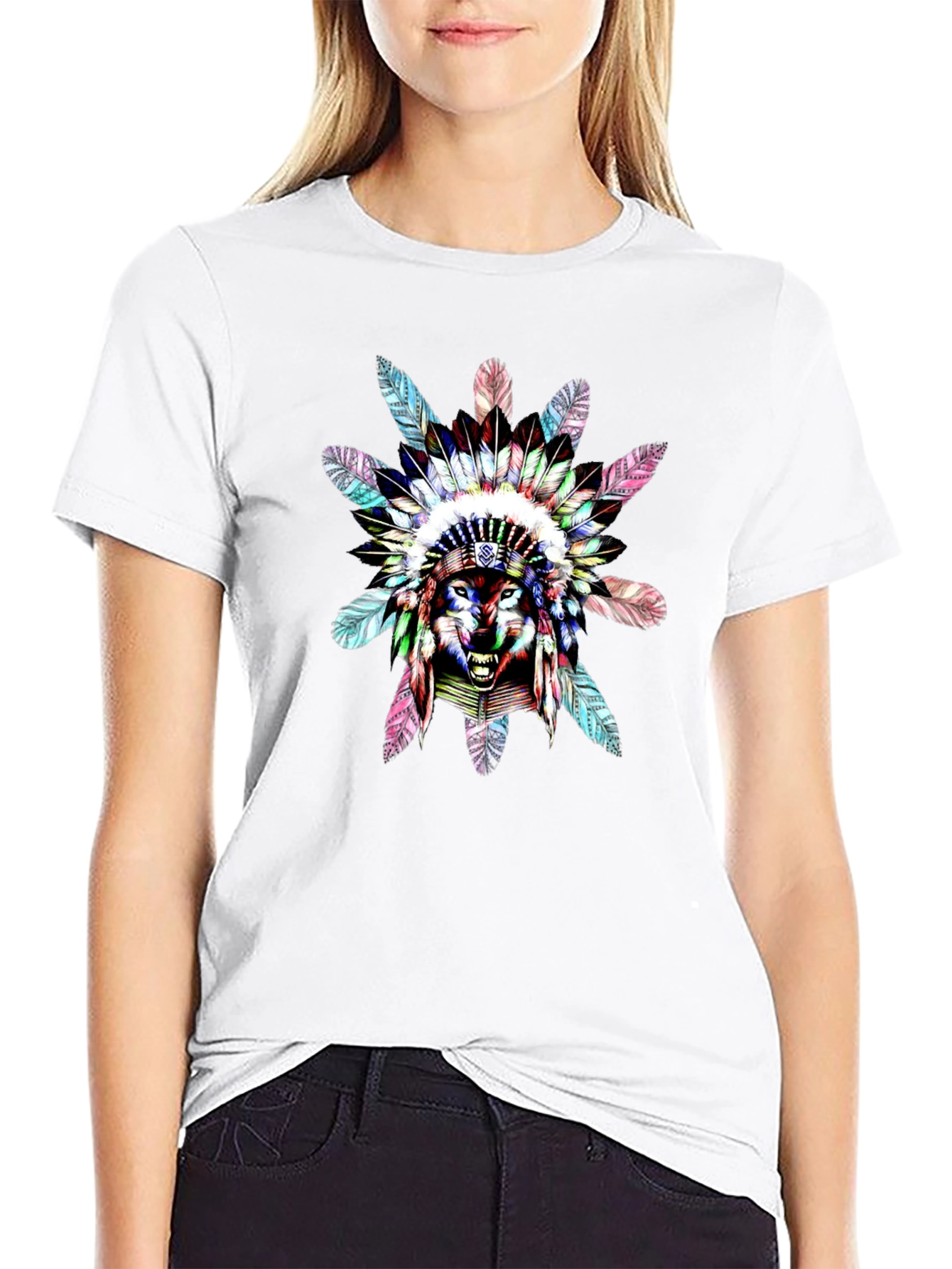 Wolf Headdress Graphic Black T-Shirt