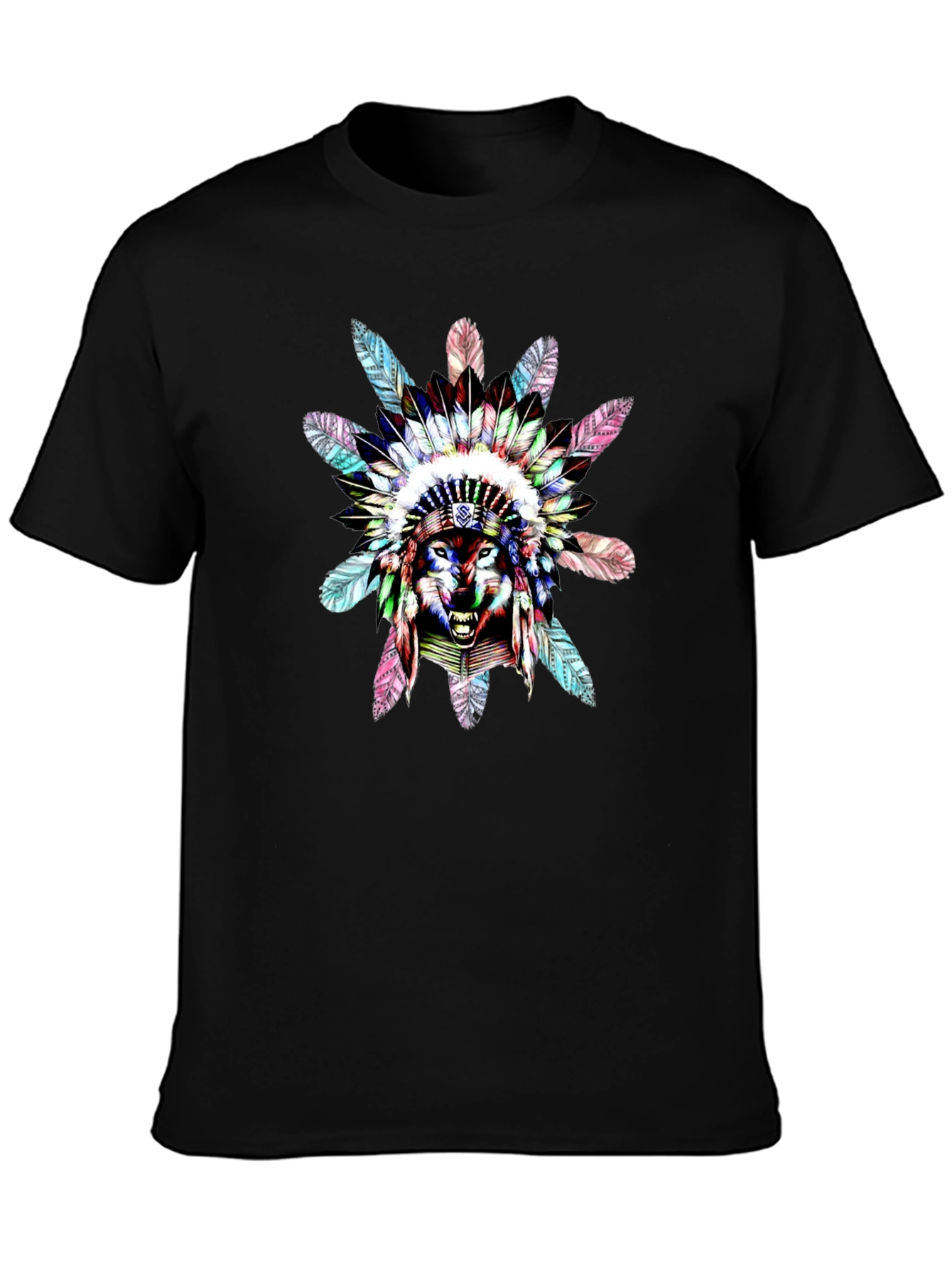 Wolf Headdress Graphic Black T-Shirt