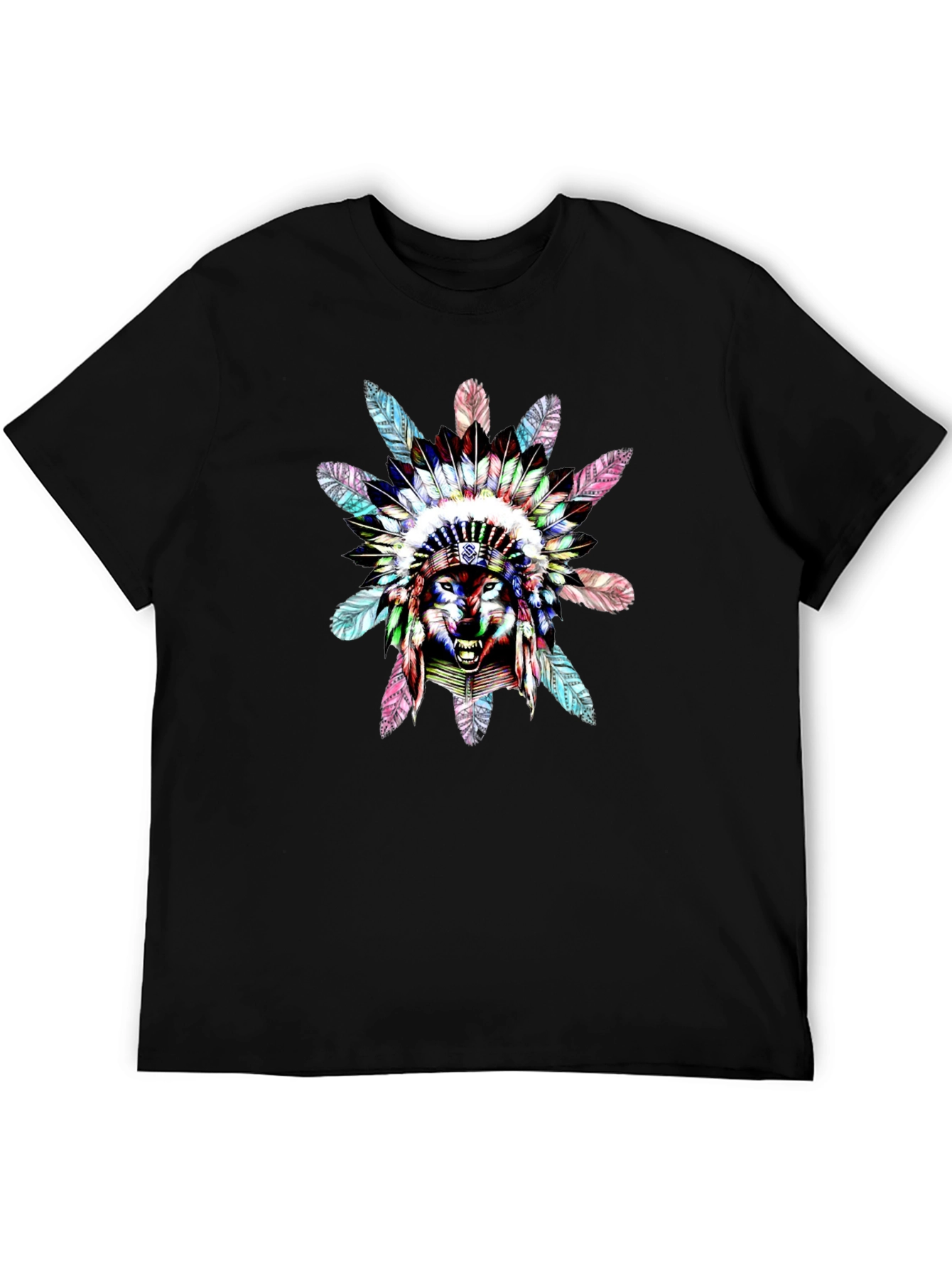 Wolf Headdress Graphic Black T-Shirt