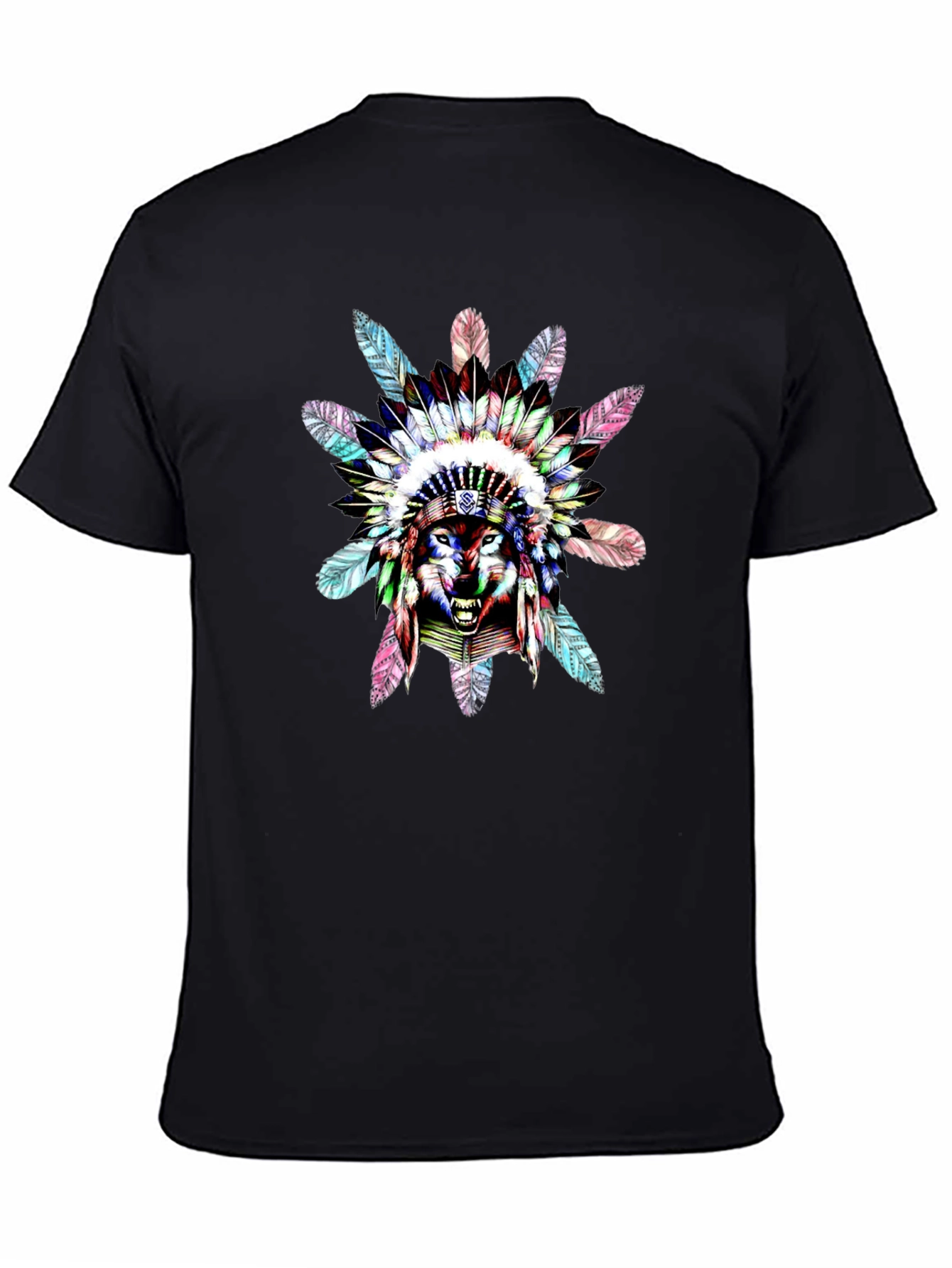 Wolf Headdress Graphic Black T-Shirt