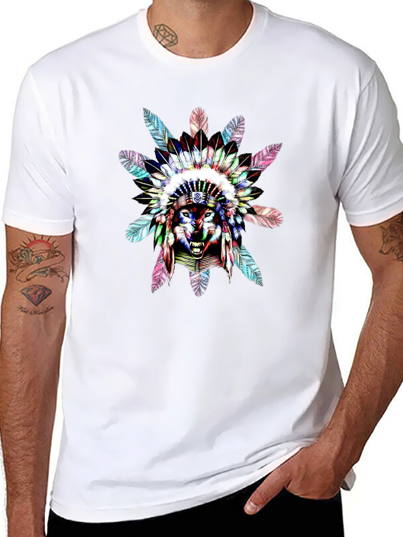 Wolf Headdress Graphic Black T-Shirt