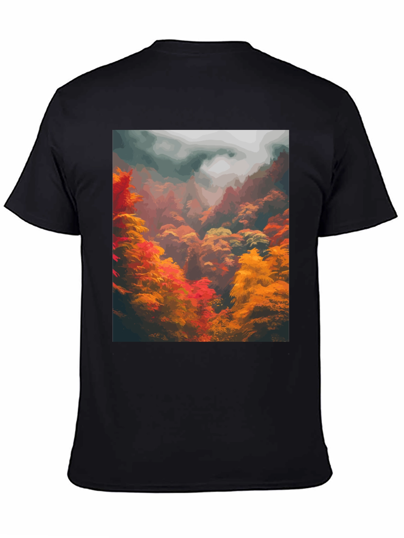 Autumn Forest Graphic Tee - Soft Black Cotton