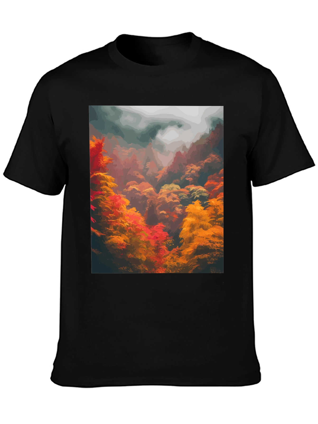Autumn Forest Graphic Tee - Soft Black Cotton