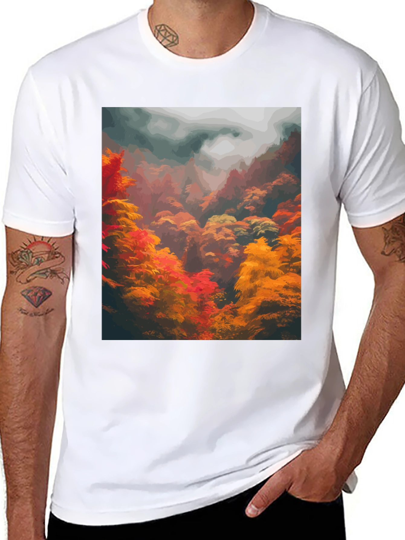 Autumn Forest Graphic Tee - Soft Black Cotton