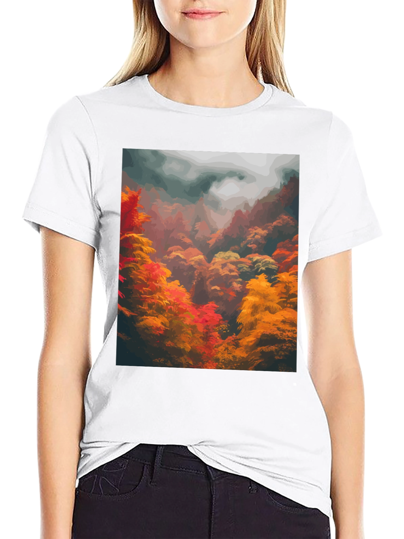 Autumn Forest Graphic Tee - Soft Black Cotton