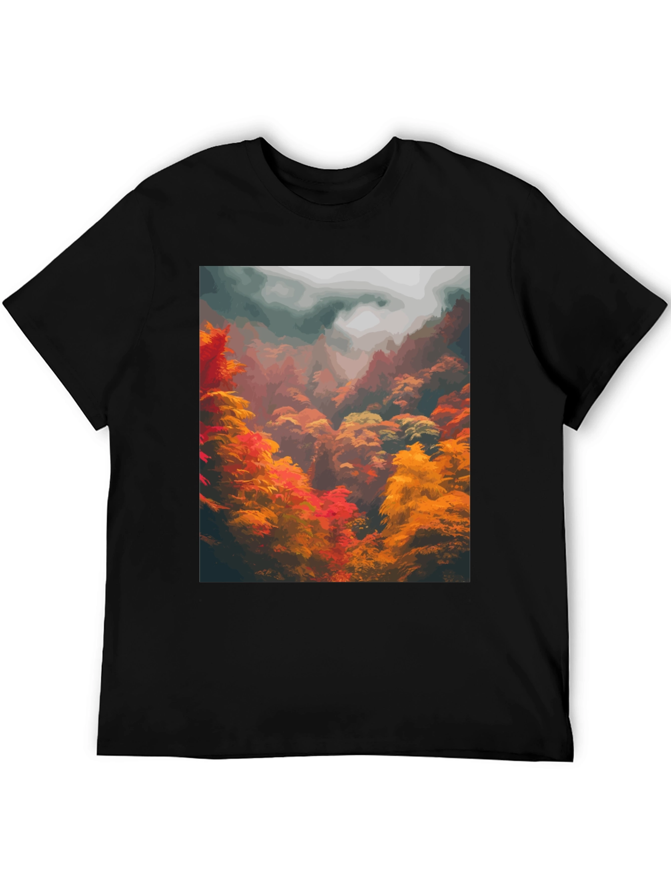 Autumn Forest Graphic Tee - Soft Black Cotton