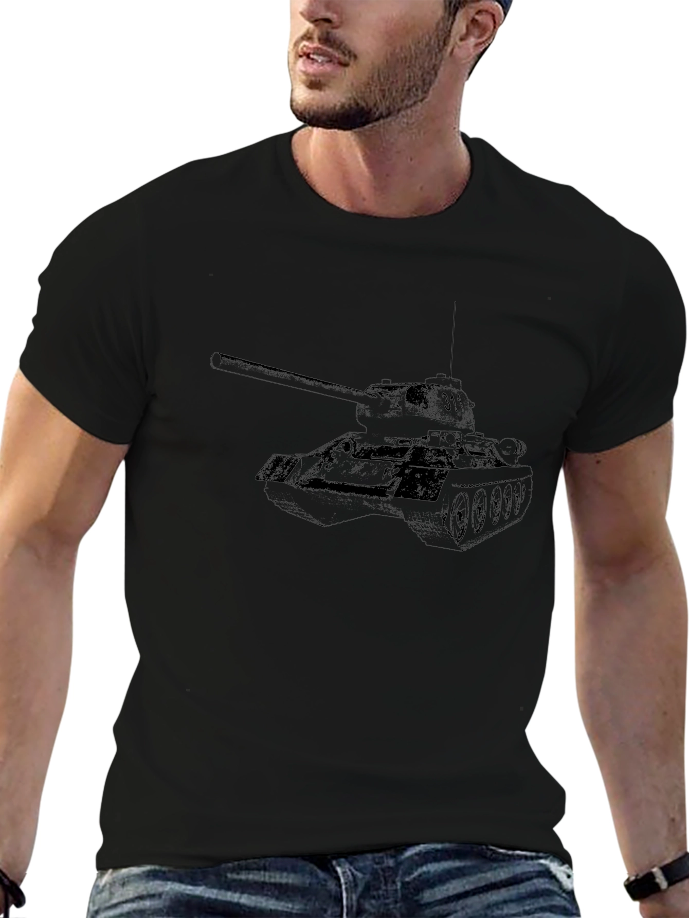 Tank Graphic Tee - Black Cotton T-Shirt