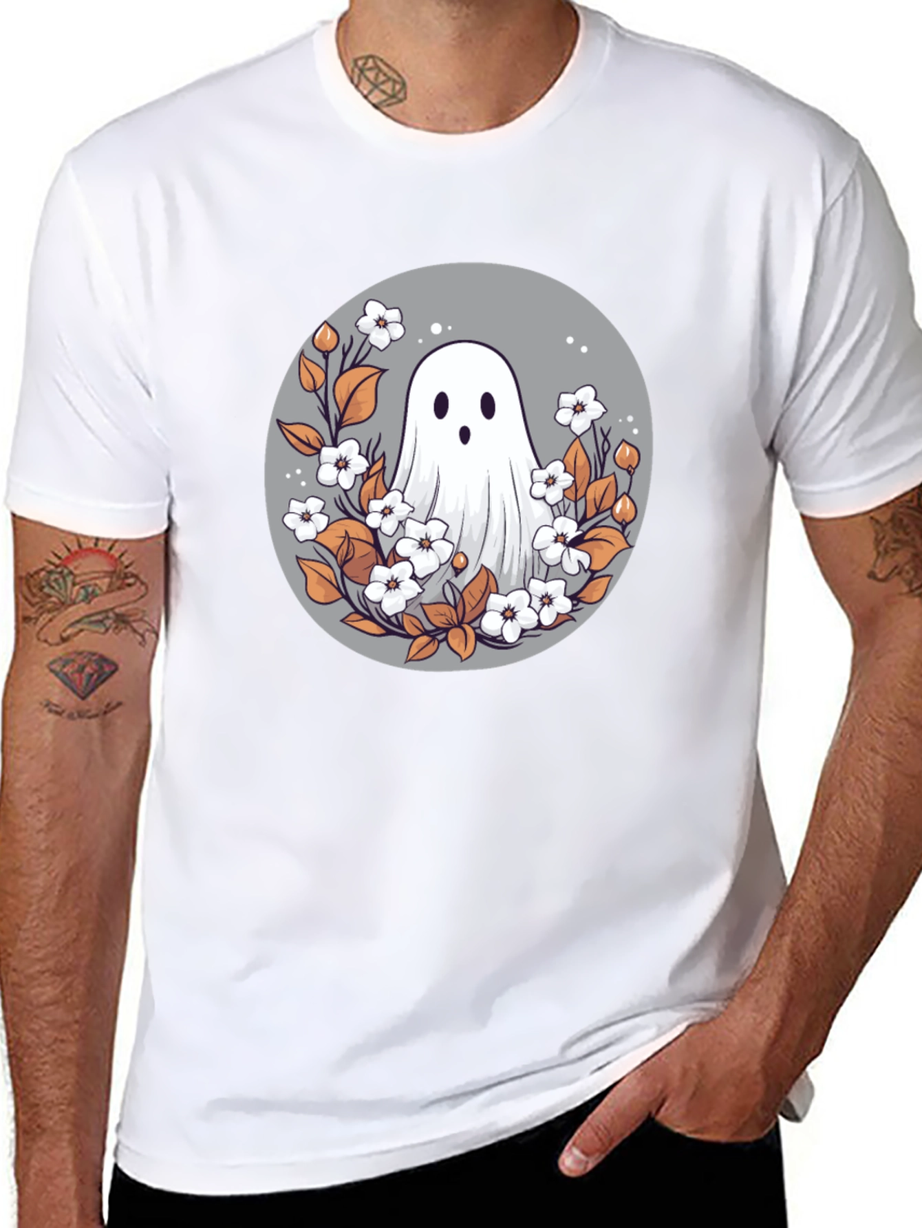 Ghostly Floral T-Shirt - Spooky Cute Design