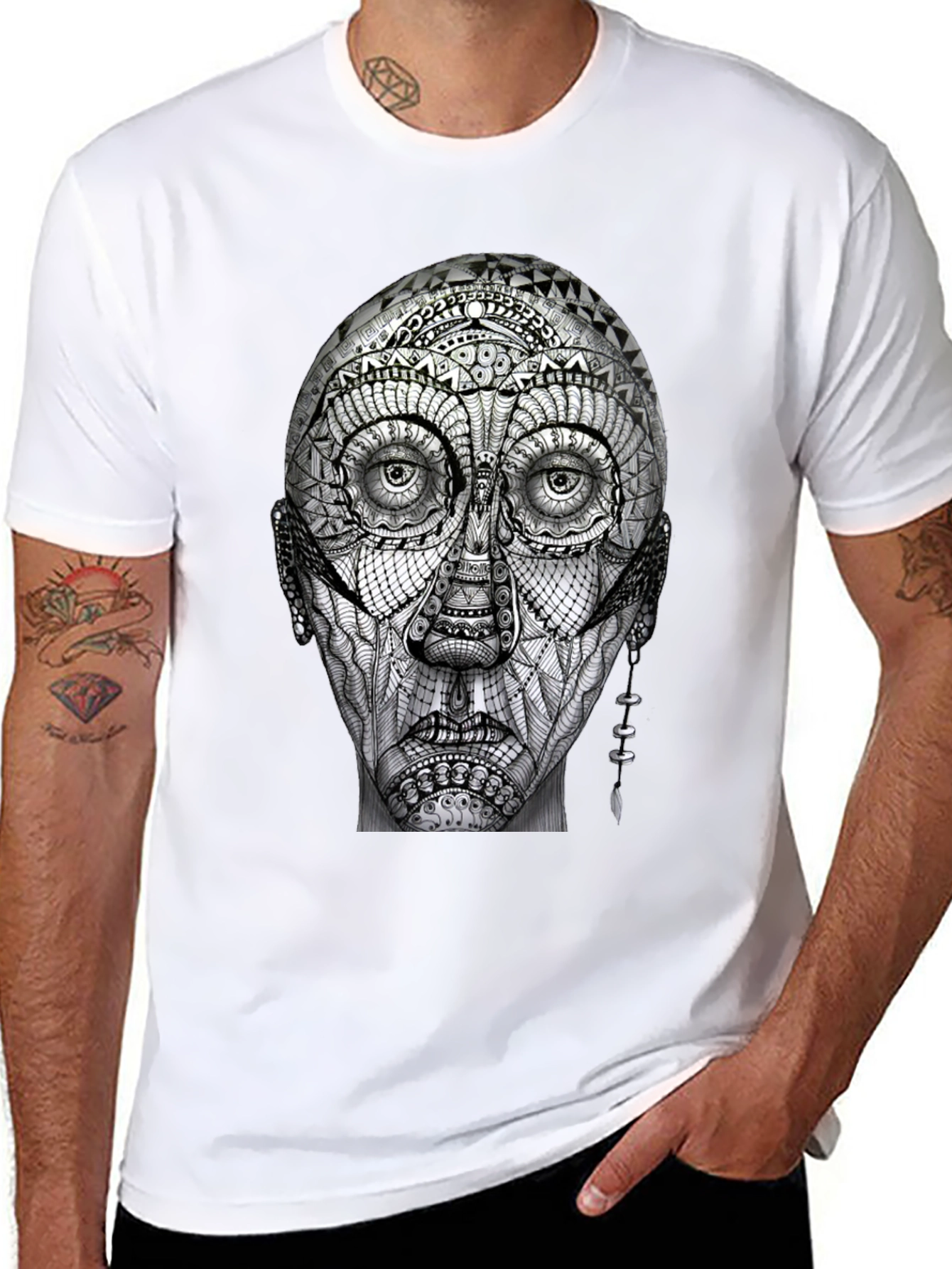 Abstract Face Graphic T-Shirt - Unique Design
