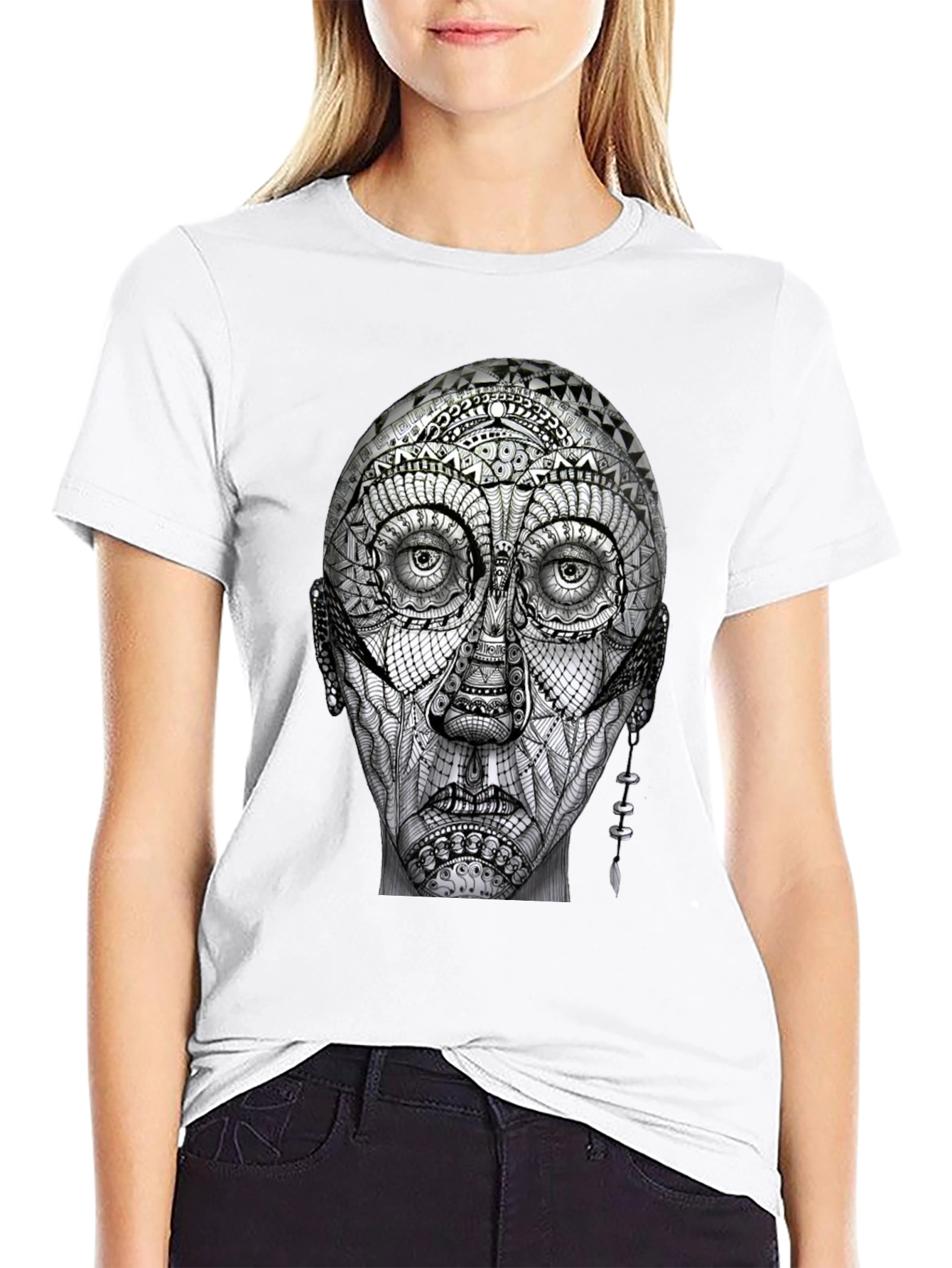 Abstract Face Graphic T-Shirt - Unique Design