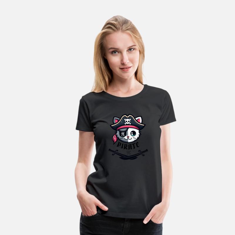 Funny Pi Day Math Science Cute Cat Pirate Women