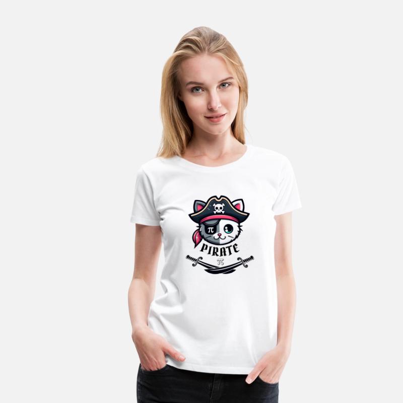 Funny Pi Day Math Science Cute Cat Pirate Women