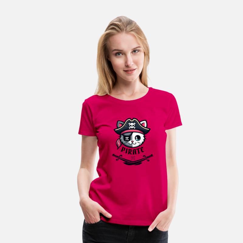 Funny Pi Day Math Science Cute Cat Pirate Women