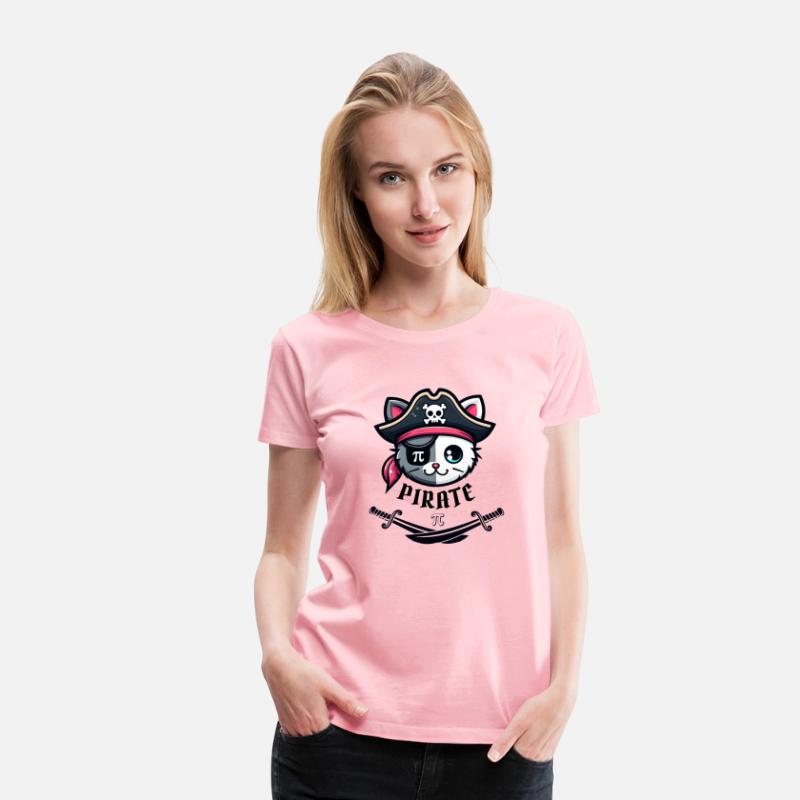 Funny Pi Day Math Science Cute Cat Pirate Women