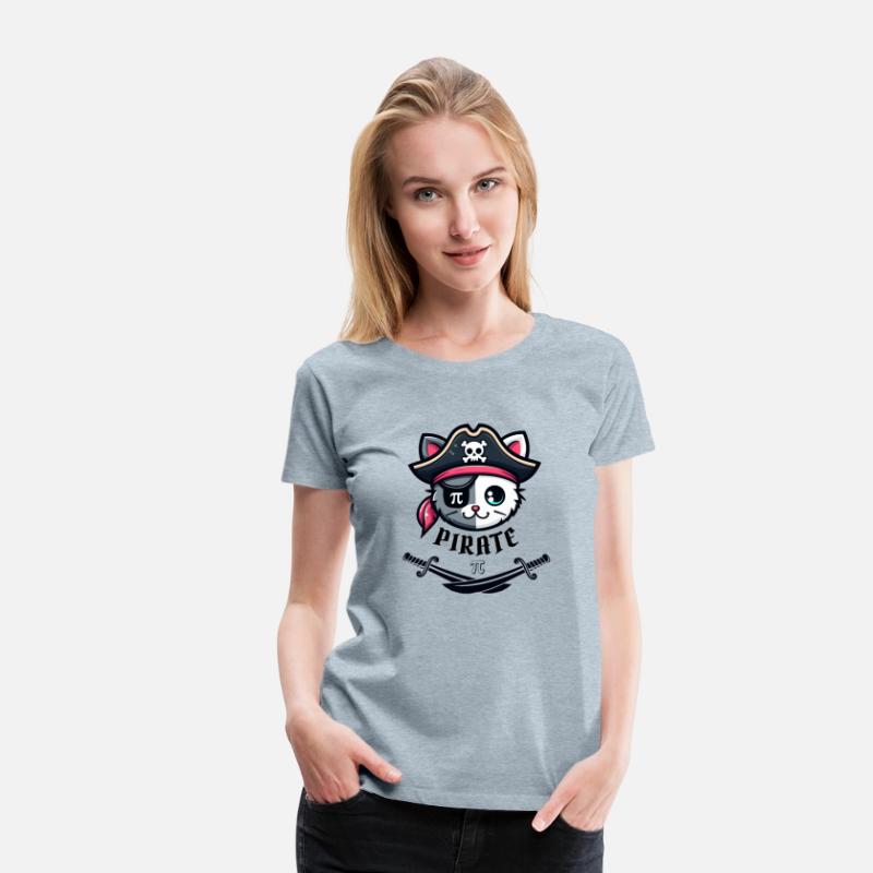 Funny Pi Day Math Science Cute Cat Pirate Women