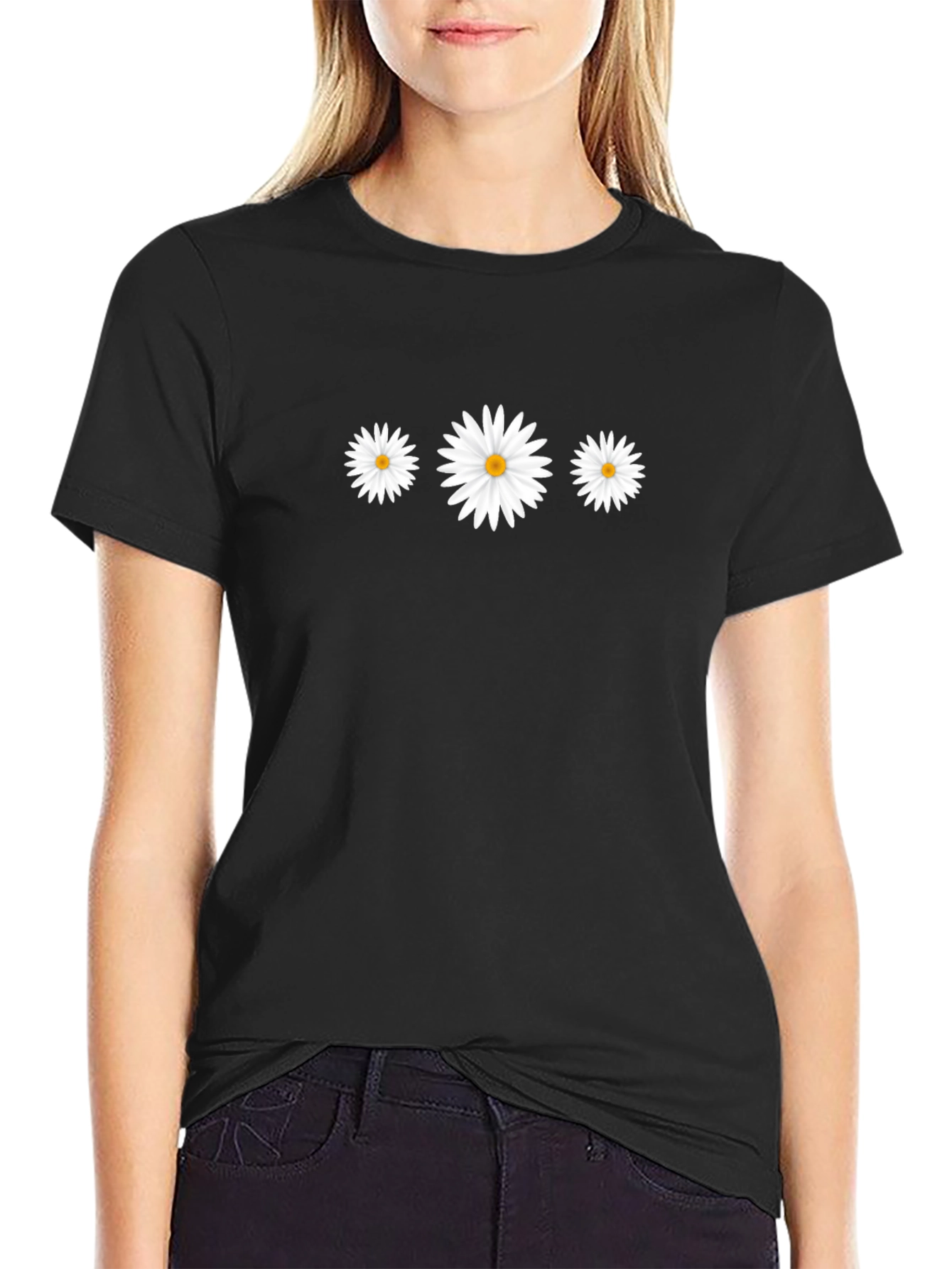 Daisy Trio Black Tee - Casual Comfort