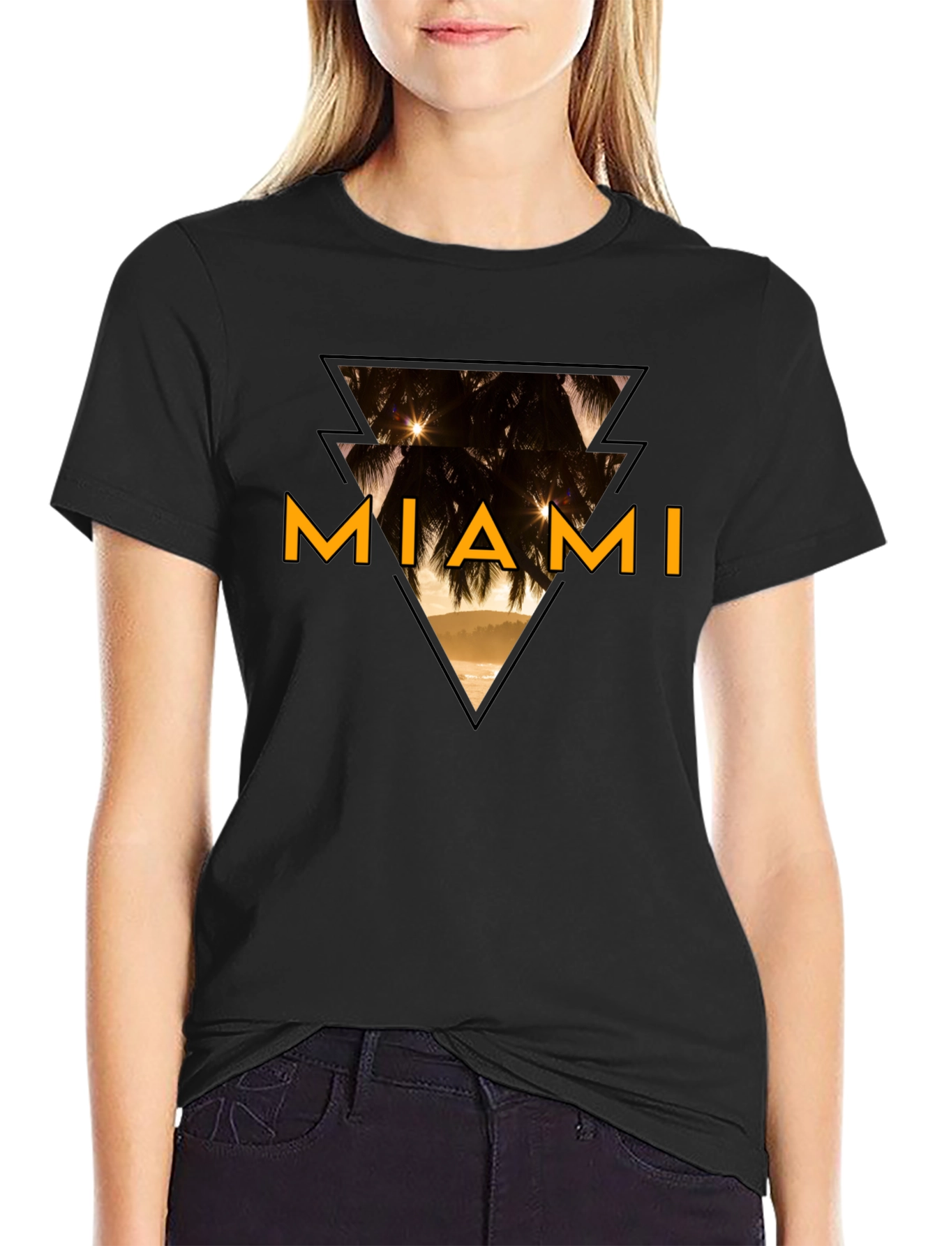 Miami Graphic Tee - Black Cotton T-Shirt