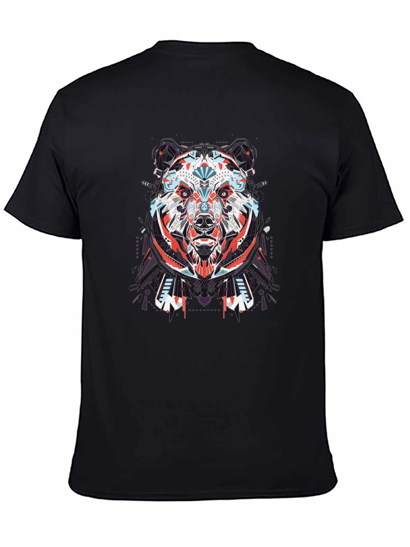 Geometric Bear Graphic Tee - Black Cotton T-Shirt