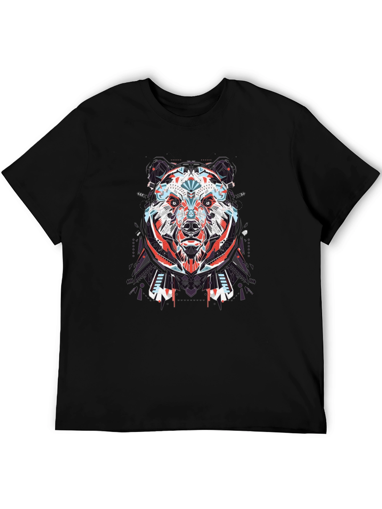 Geometric Bear Graphic Tee - Black Cotton T-Shirt