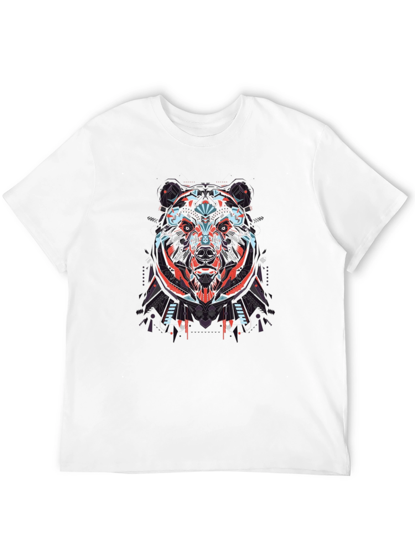 Geometric Bear Graphic Tee - Black Cotton T-Shirt