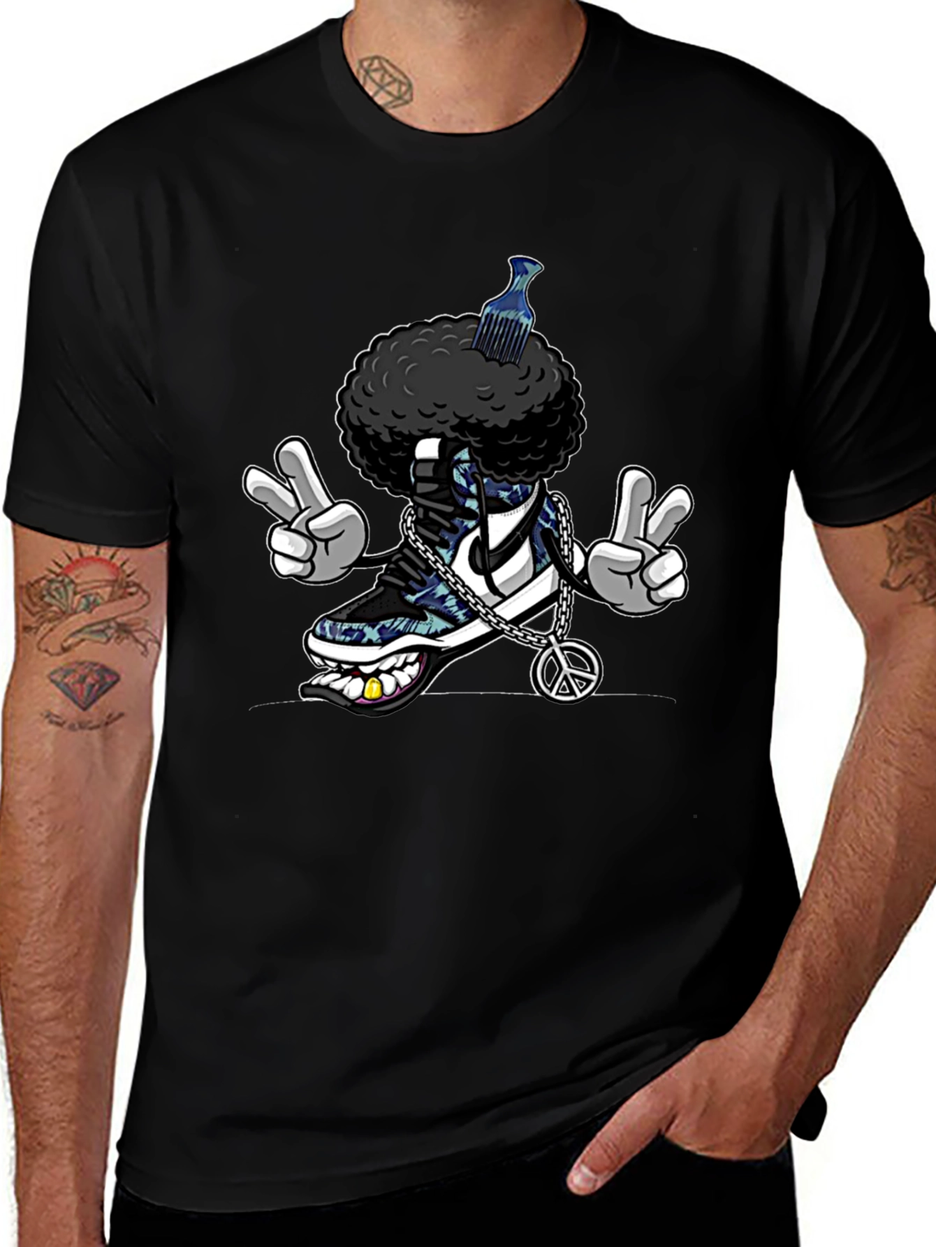 Cool Afro Shoe Cartoon T-Shirt