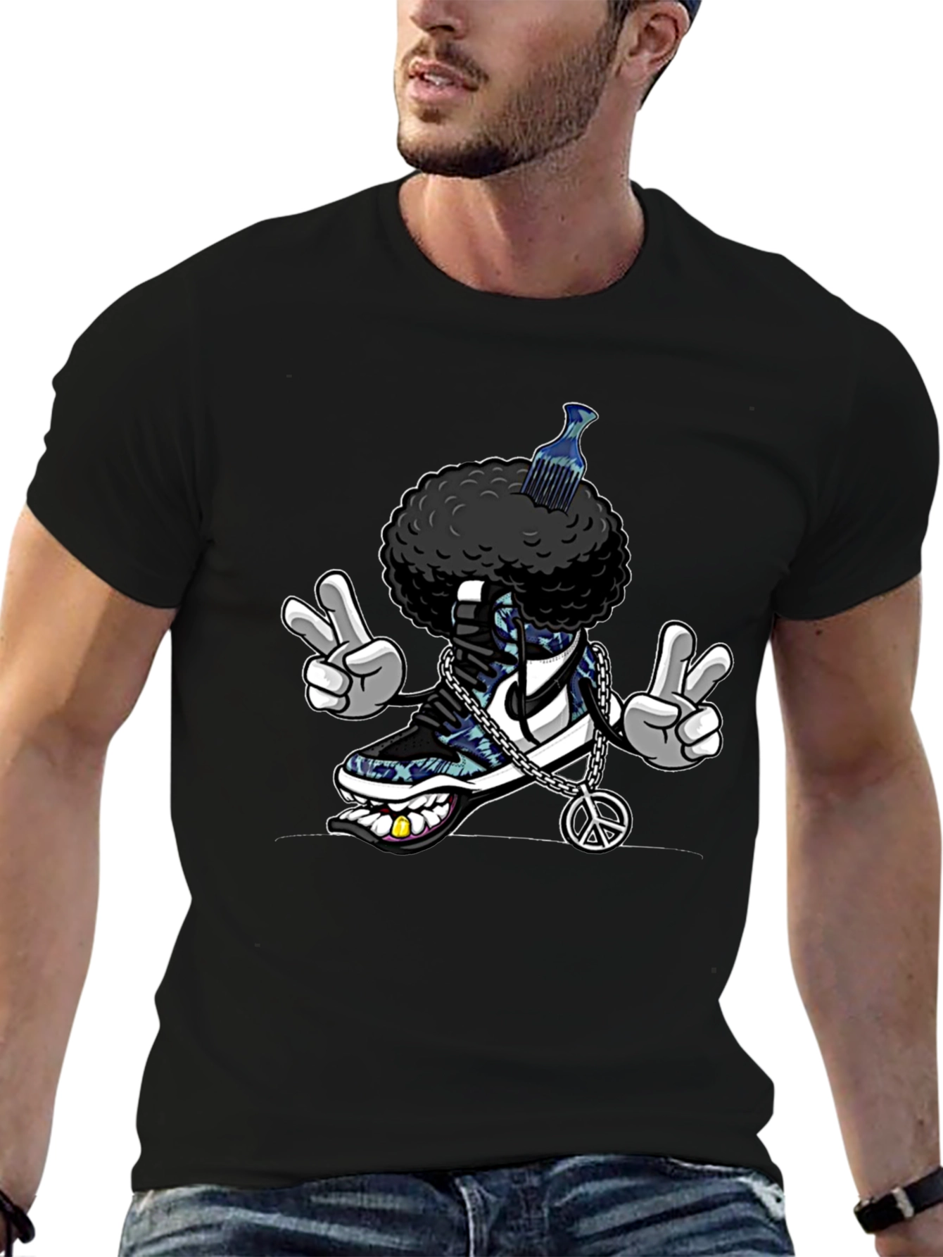 Cool Afro Shoe Cartoon T-Shirt
