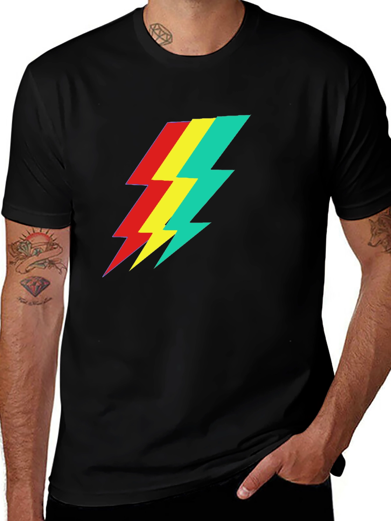 Retro Lightning Bolt Graphic Tee - Black