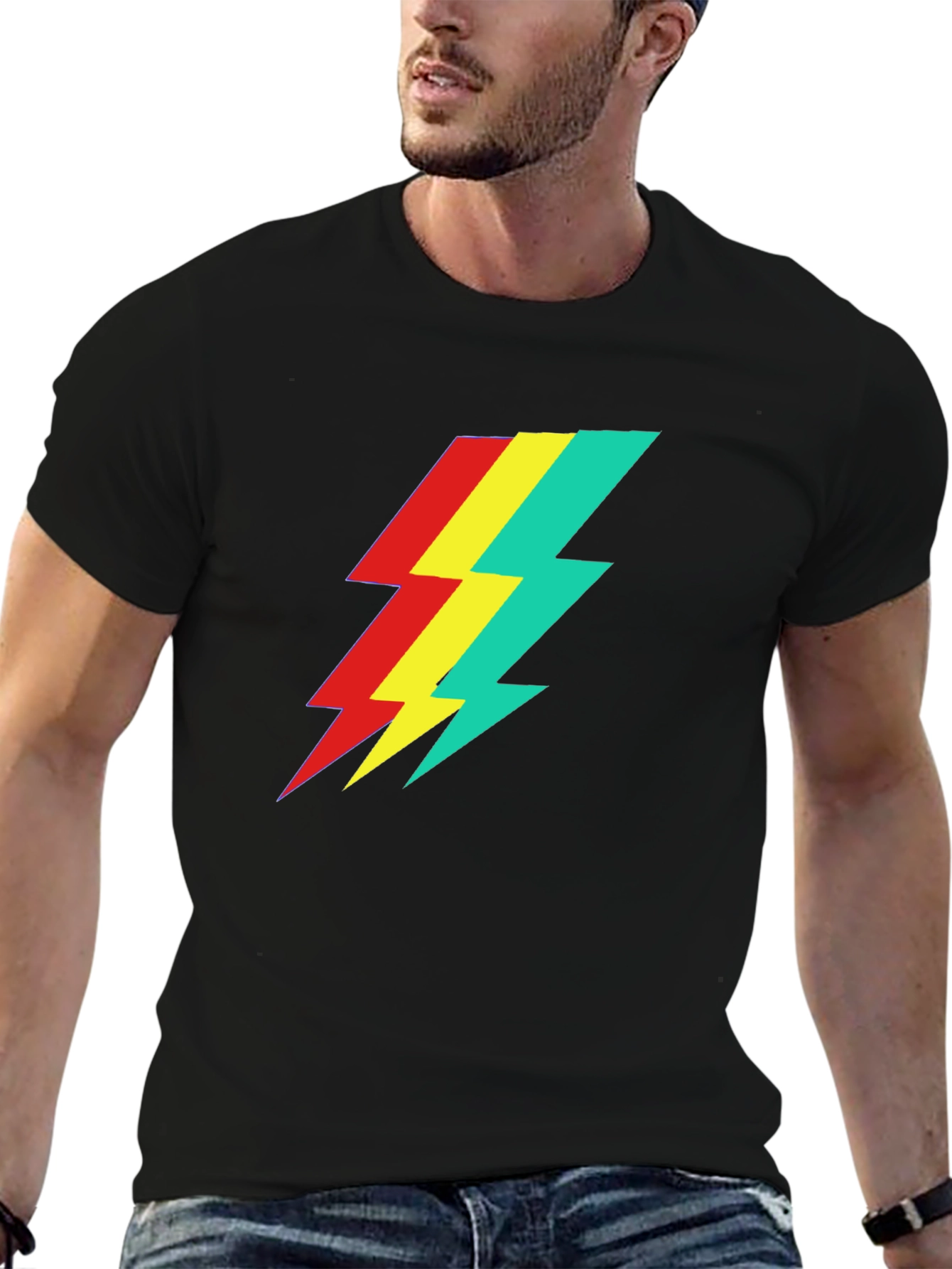 Retro Lightning Bolt Graphic Tee - Black