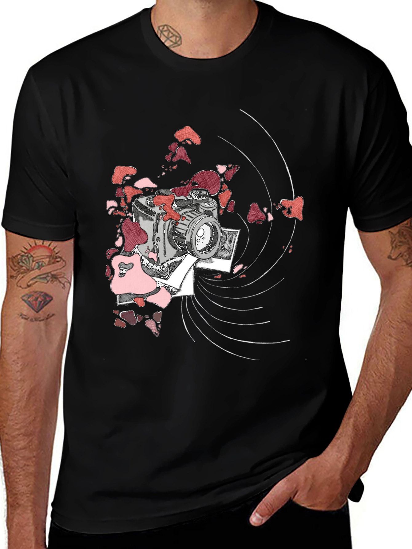 Retro Camera Graphic T-Shirt - Black