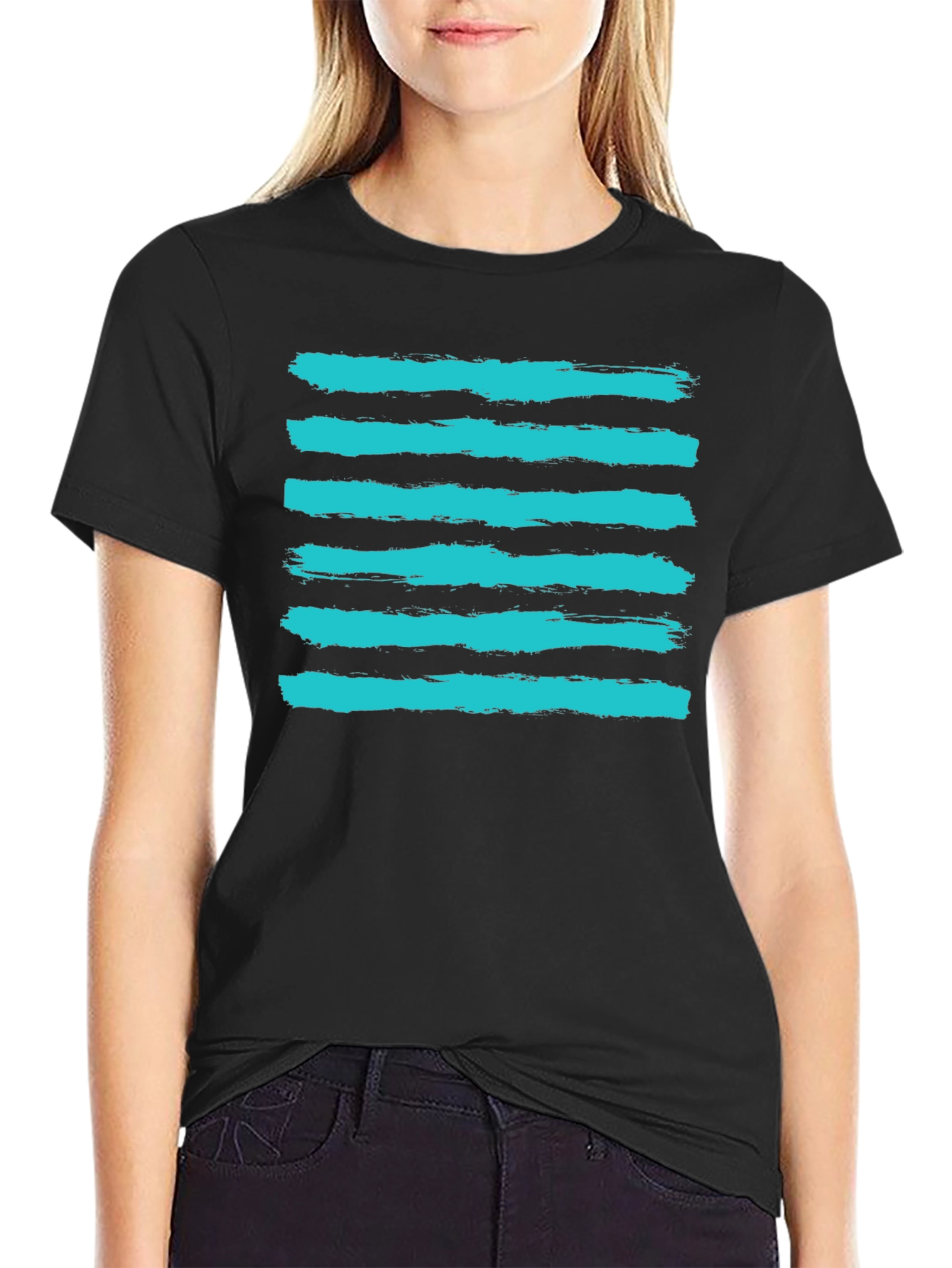 Brushstroke Stripe Tee - Casual Graphic Print Shirt