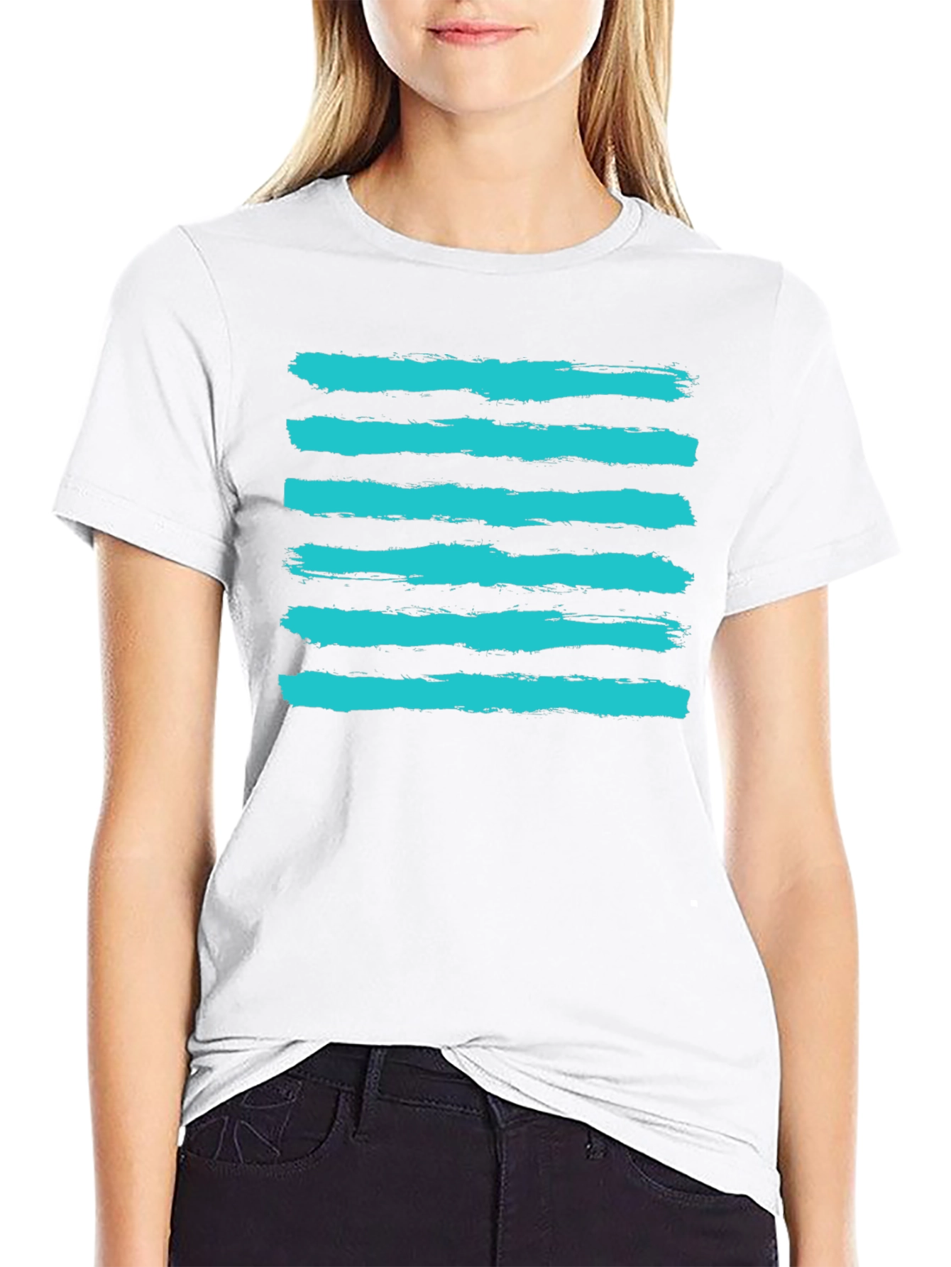 Brushstroke Stripe Tee - Casual Graphic Print Shirt