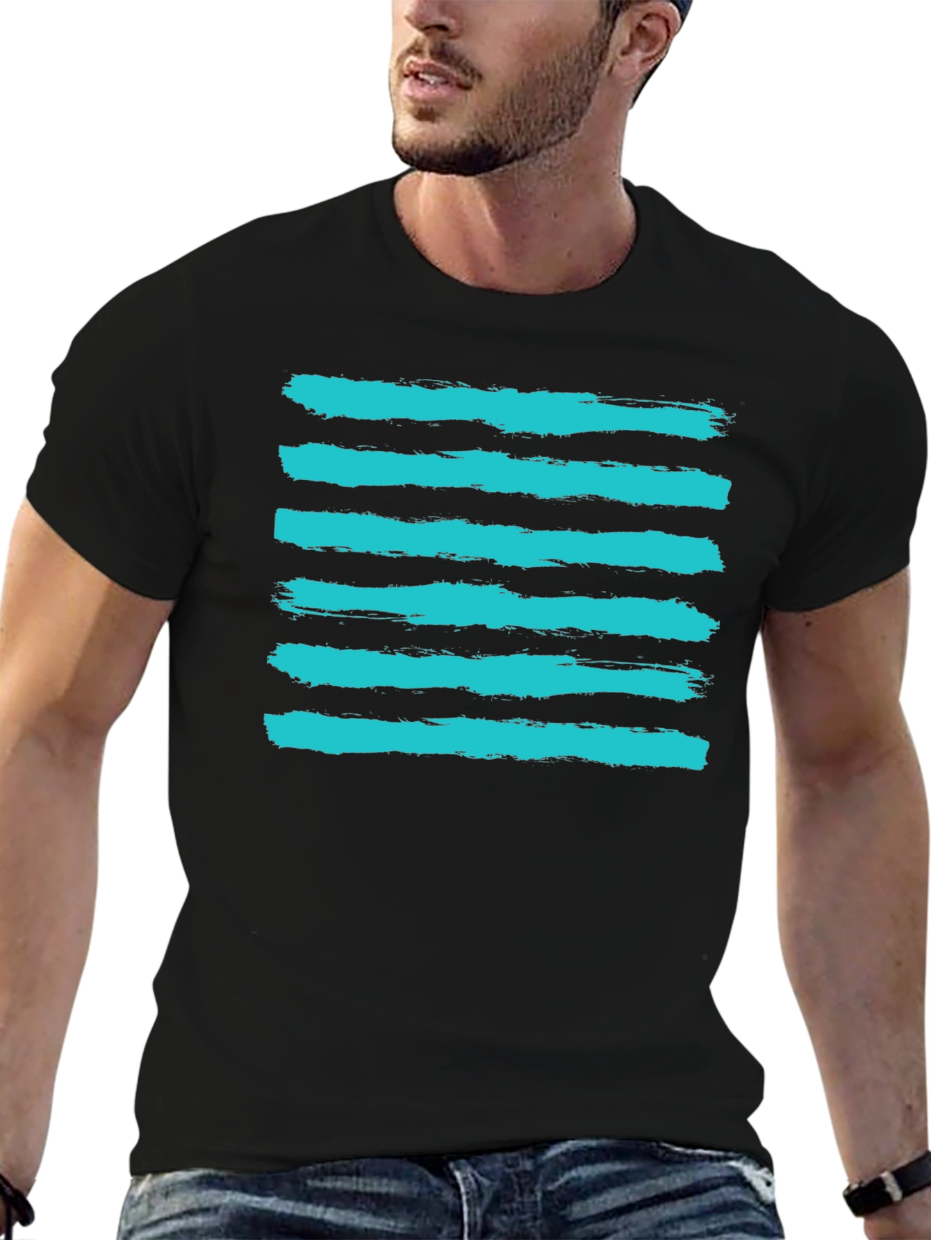 Brushstroke Stripe Tee - Casual Graphic Print Shirt