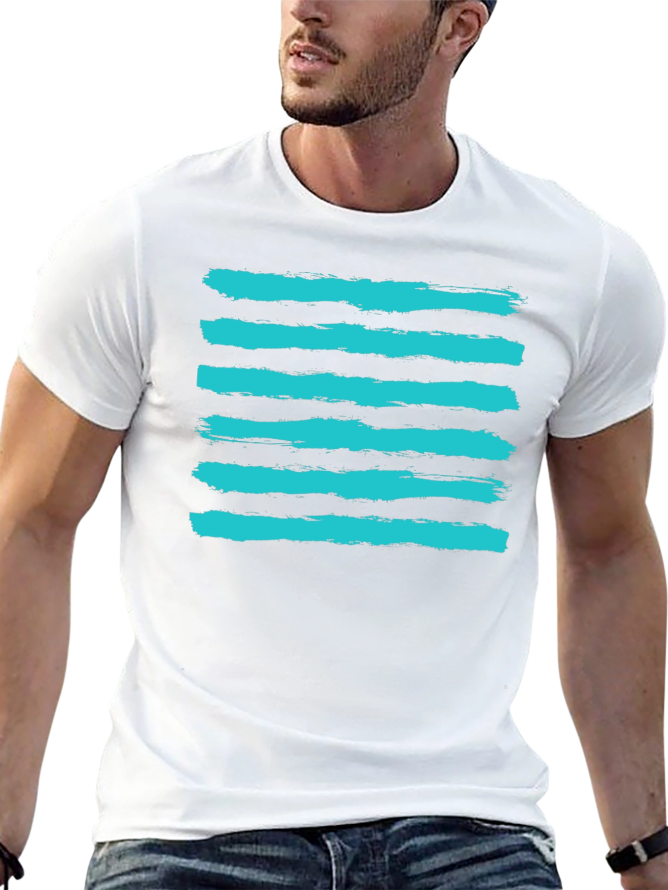 Brushstroke Stripe Tee - Casual Graphic Print Shirt