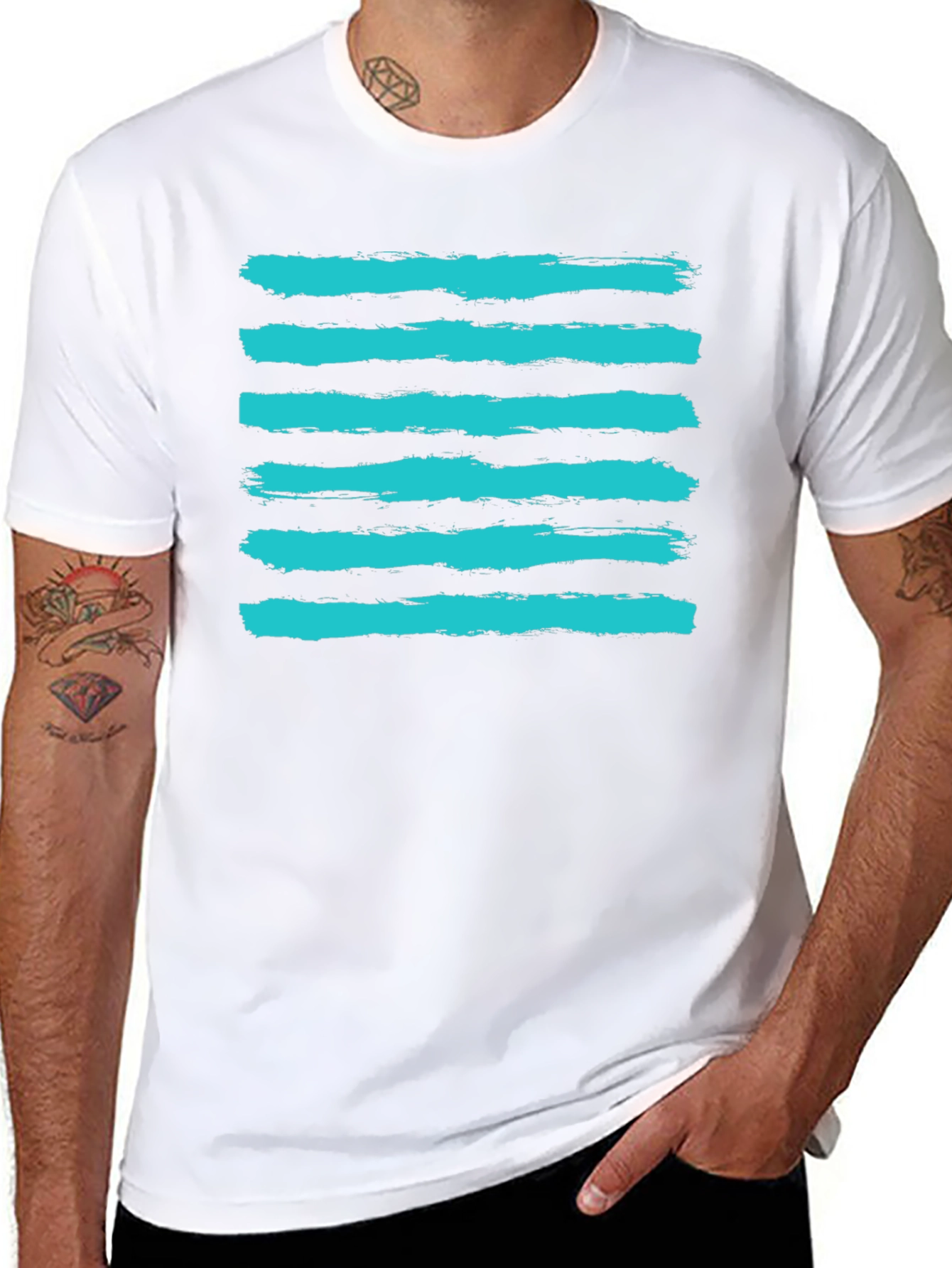 Brushstroke Stripe Tee - Casual Graphic Print Shirt