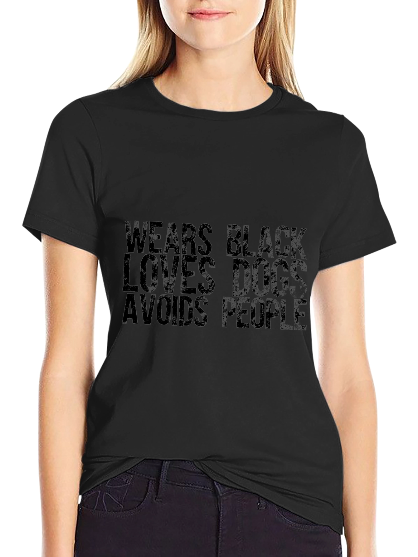 Wears Black Loves Dogs Avoids People Graphic Tee