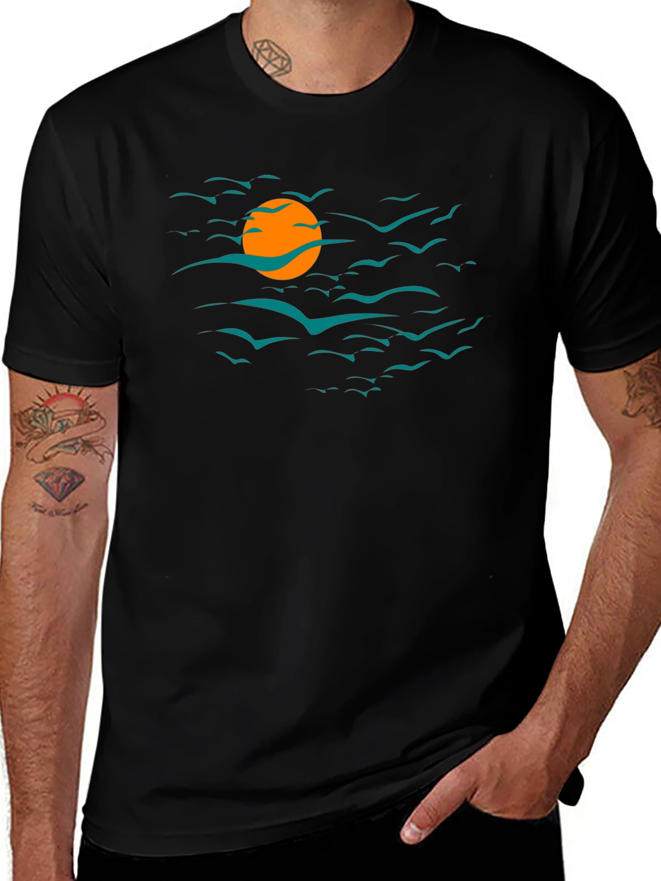 Sunset Bird Graphic Tee - Black