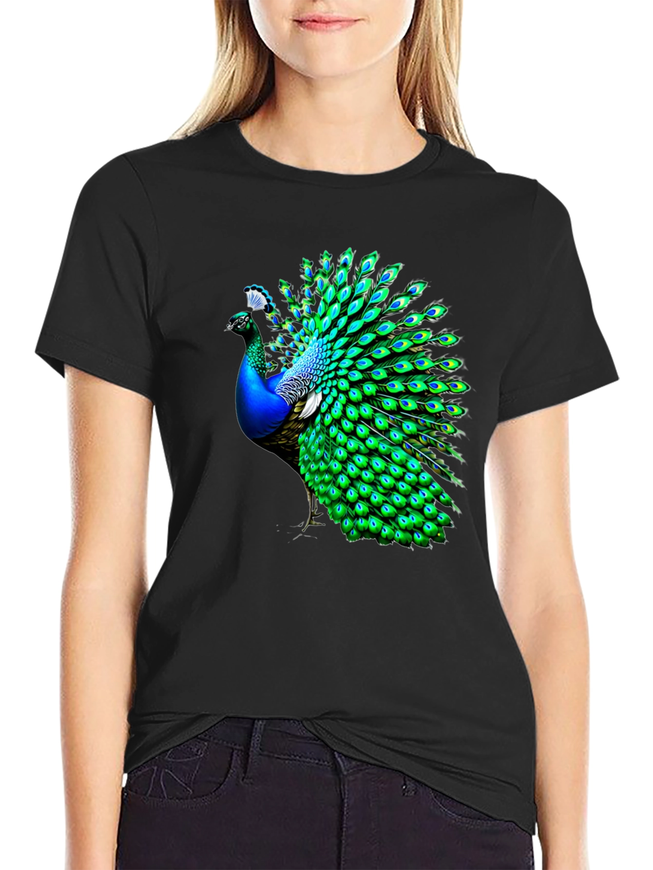 Peacock Graphic Print Crew Neck T-Shirt