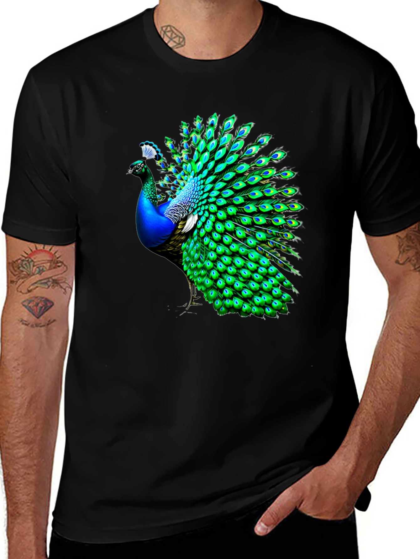 Peacock Graphic Print Crew Neck T-Shirt