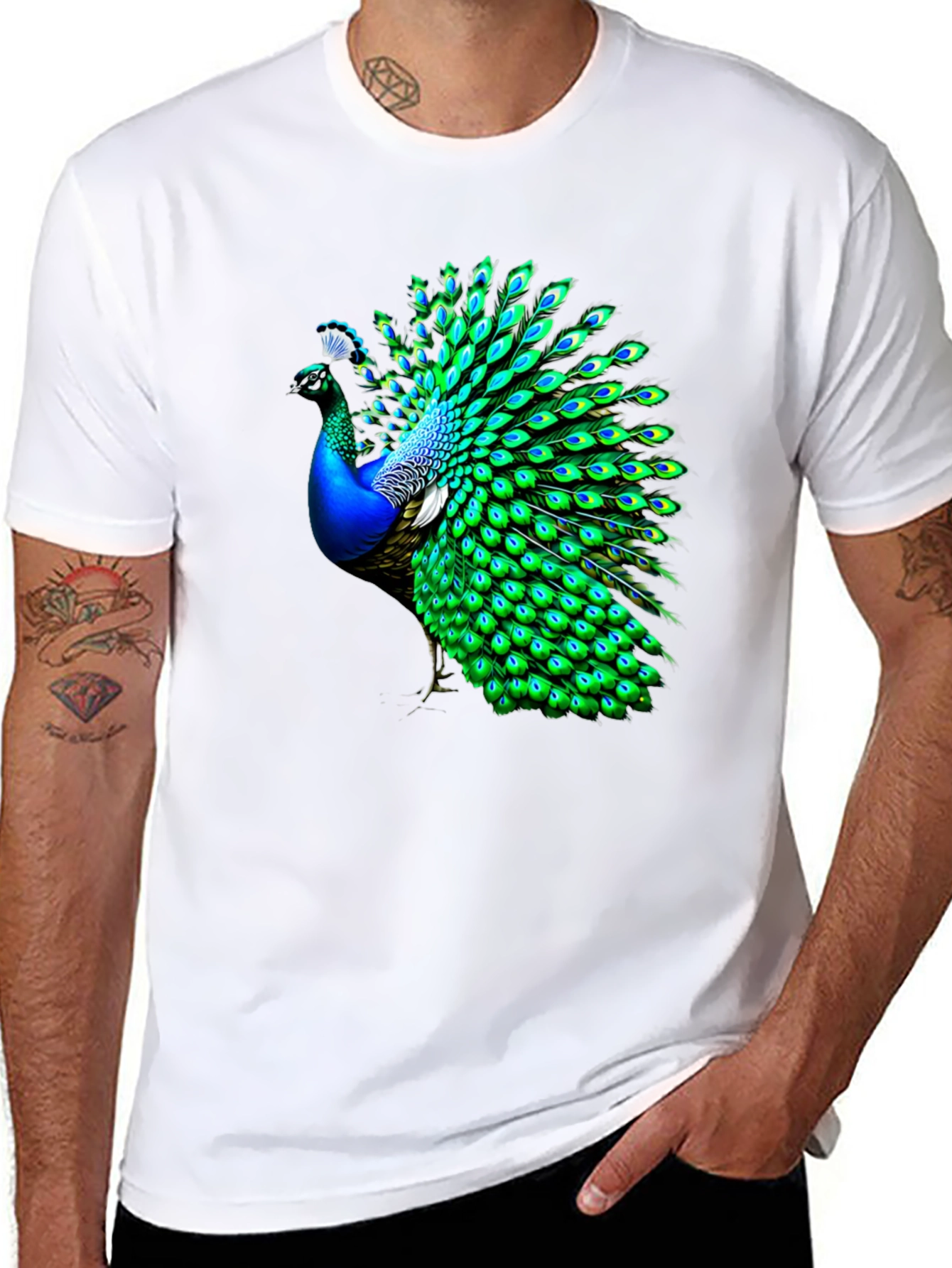 Peacock Graphic Print Crew Neck T-Shirt