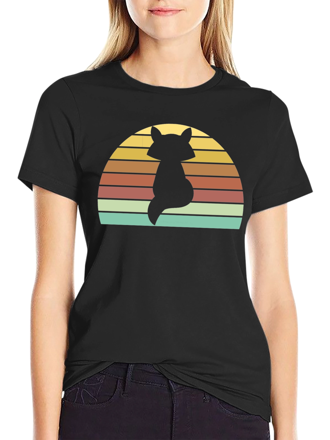 Retro Fox Sunset T-Shirt - Black