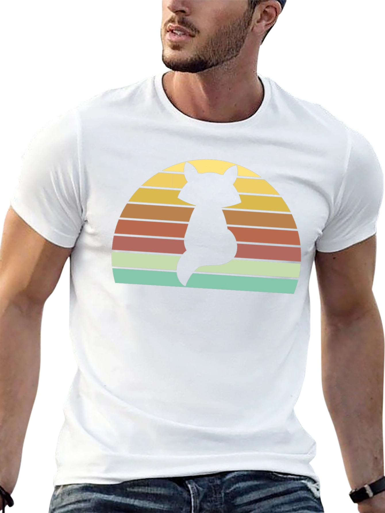 Retro Fox Sunset T-Shirt - Black