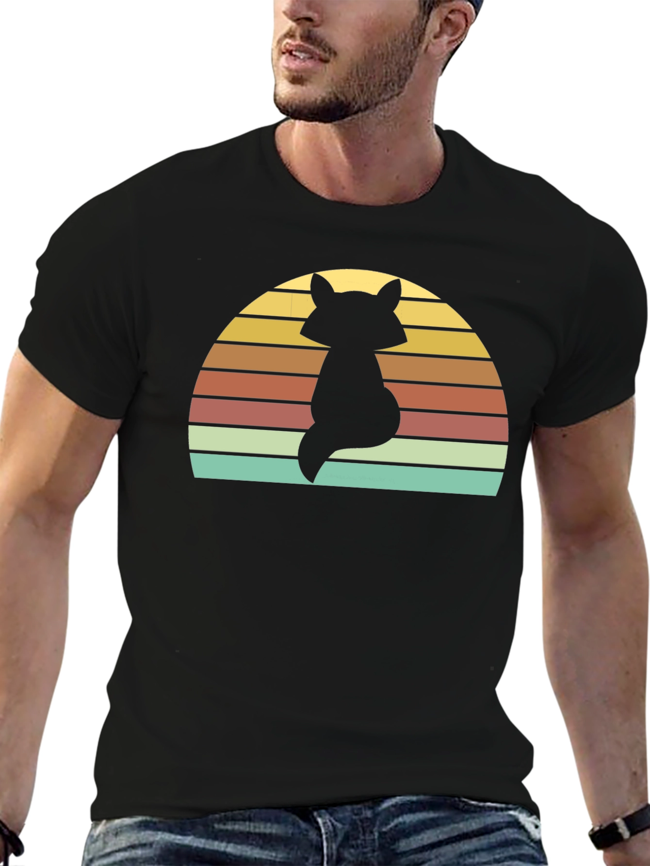 Retro Fox Sunset T-Shirt - Black