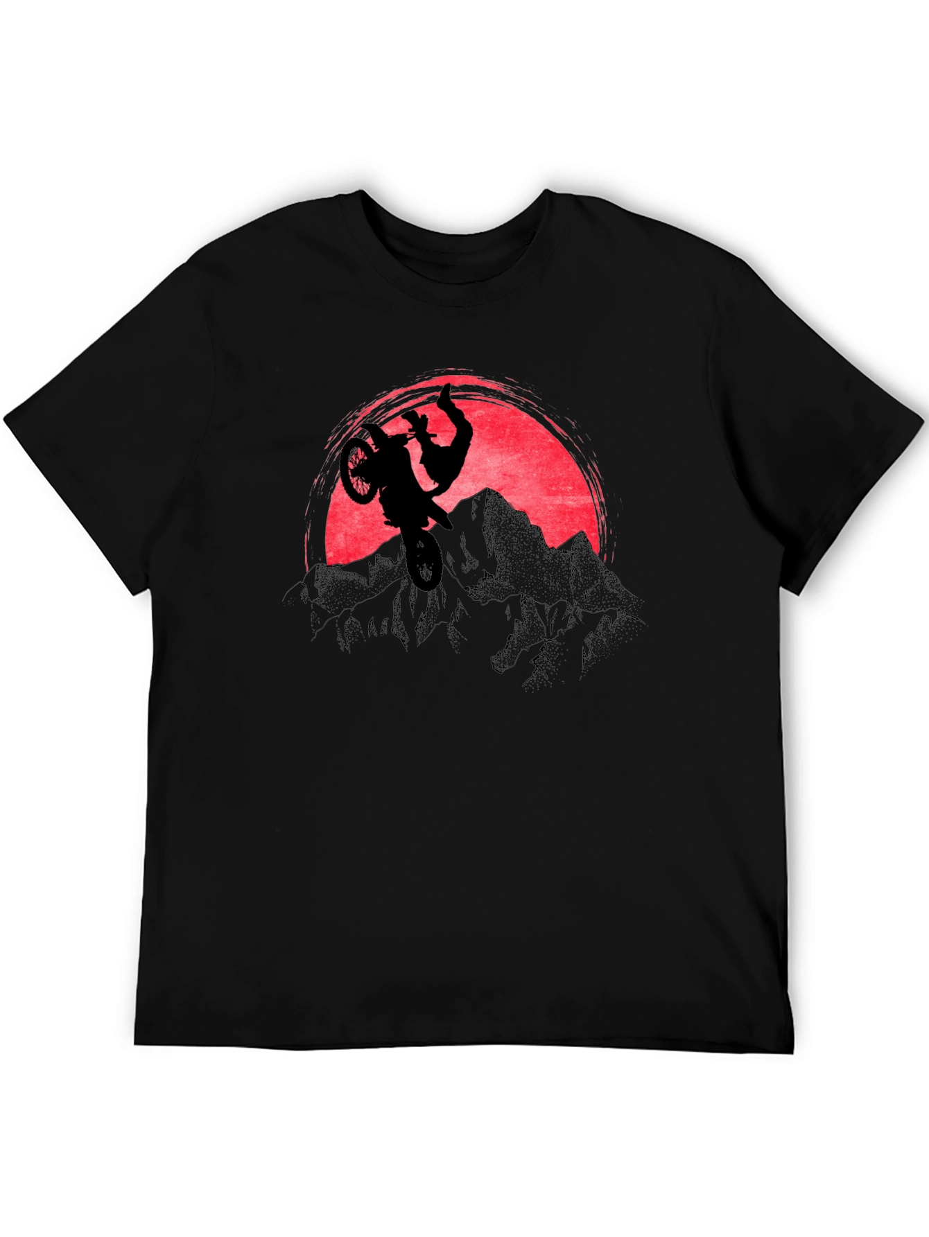 Motorcycle Stunt Graphic T-Shirt - Mountain Sunset Design