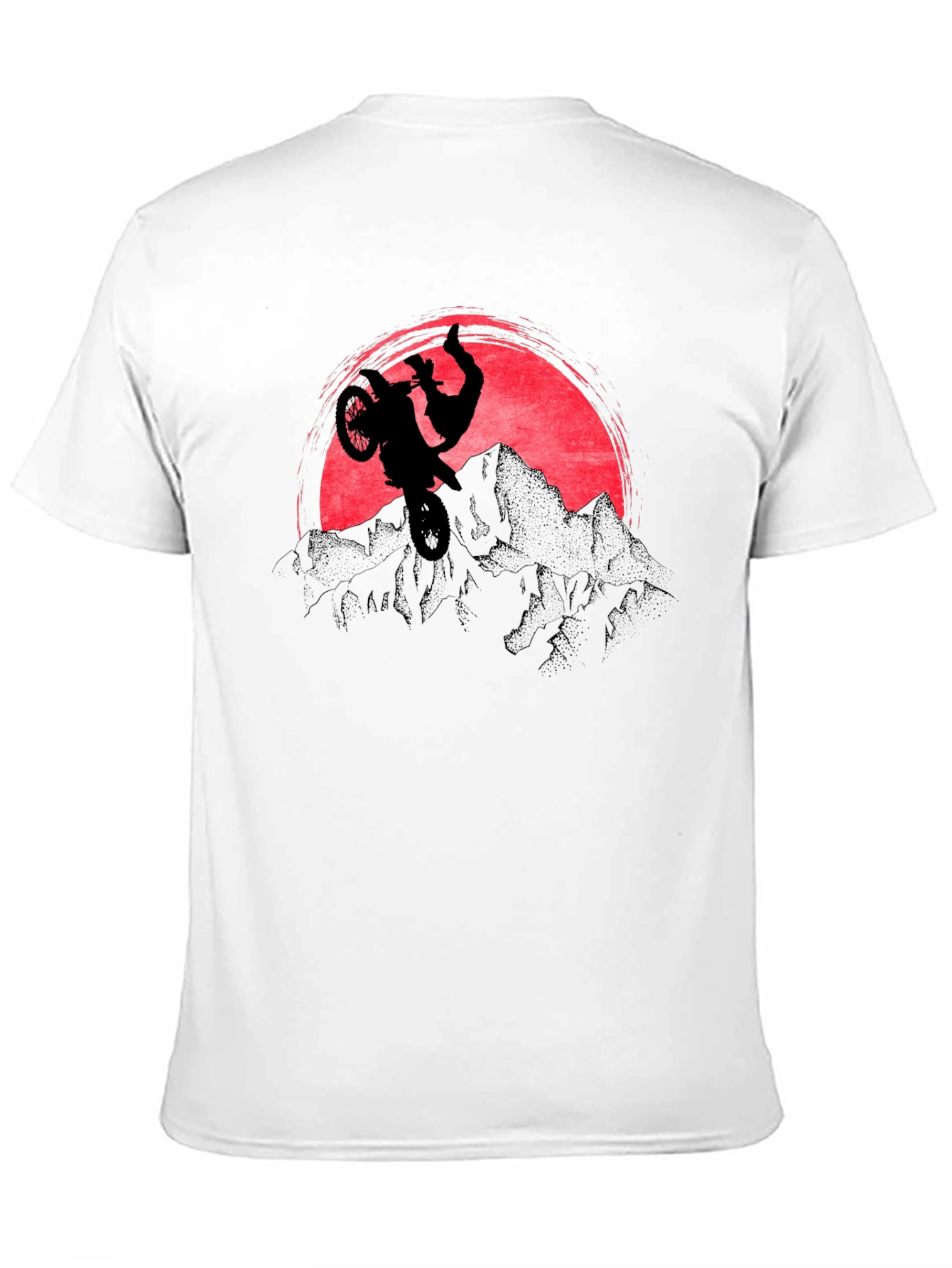 Motorcycle Stunt Graphic T-Shirt - Mountain Sunset Design