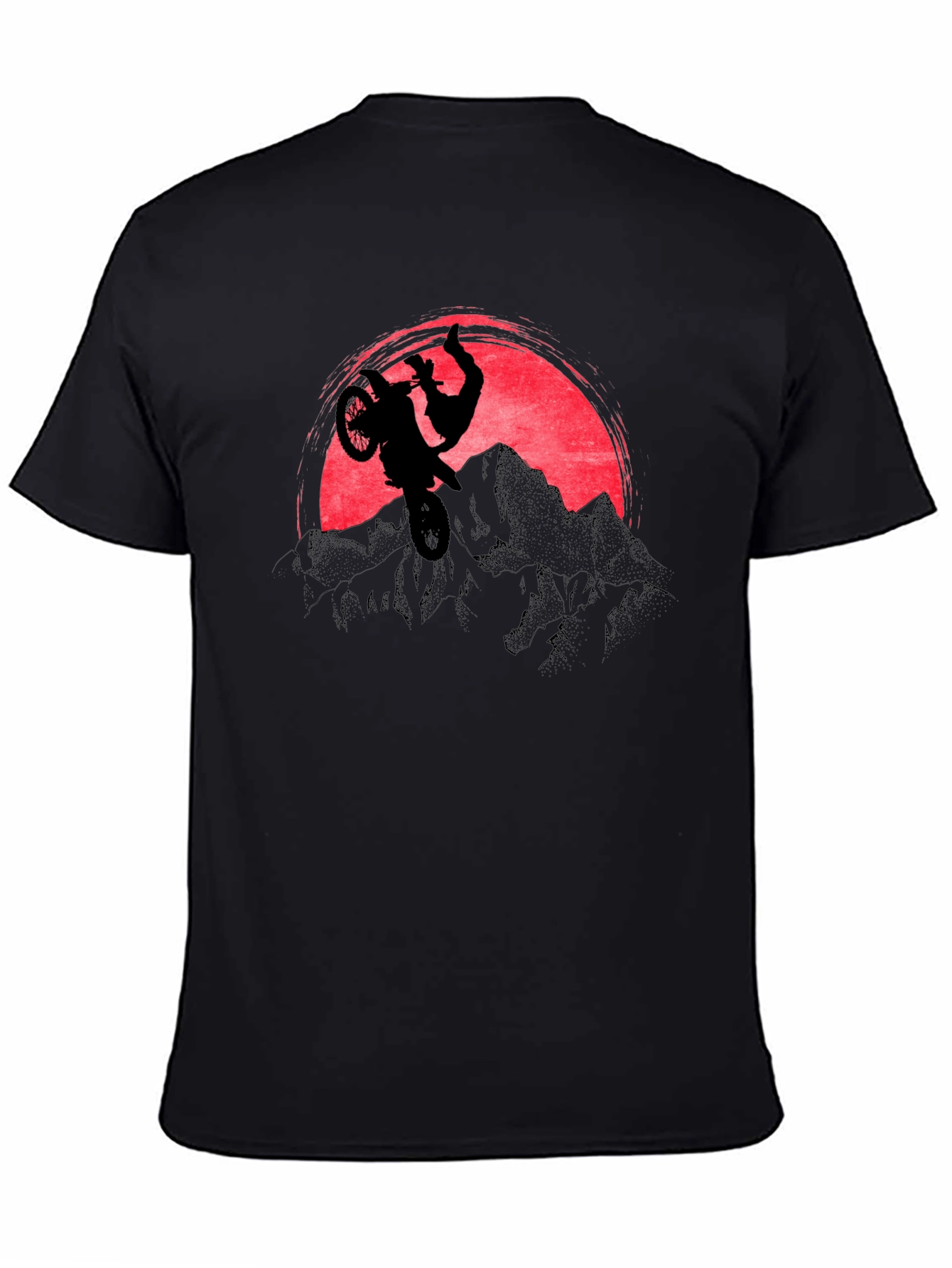Motorcycle Stunt Graphic T-Shirt - Mountain Sunset Design